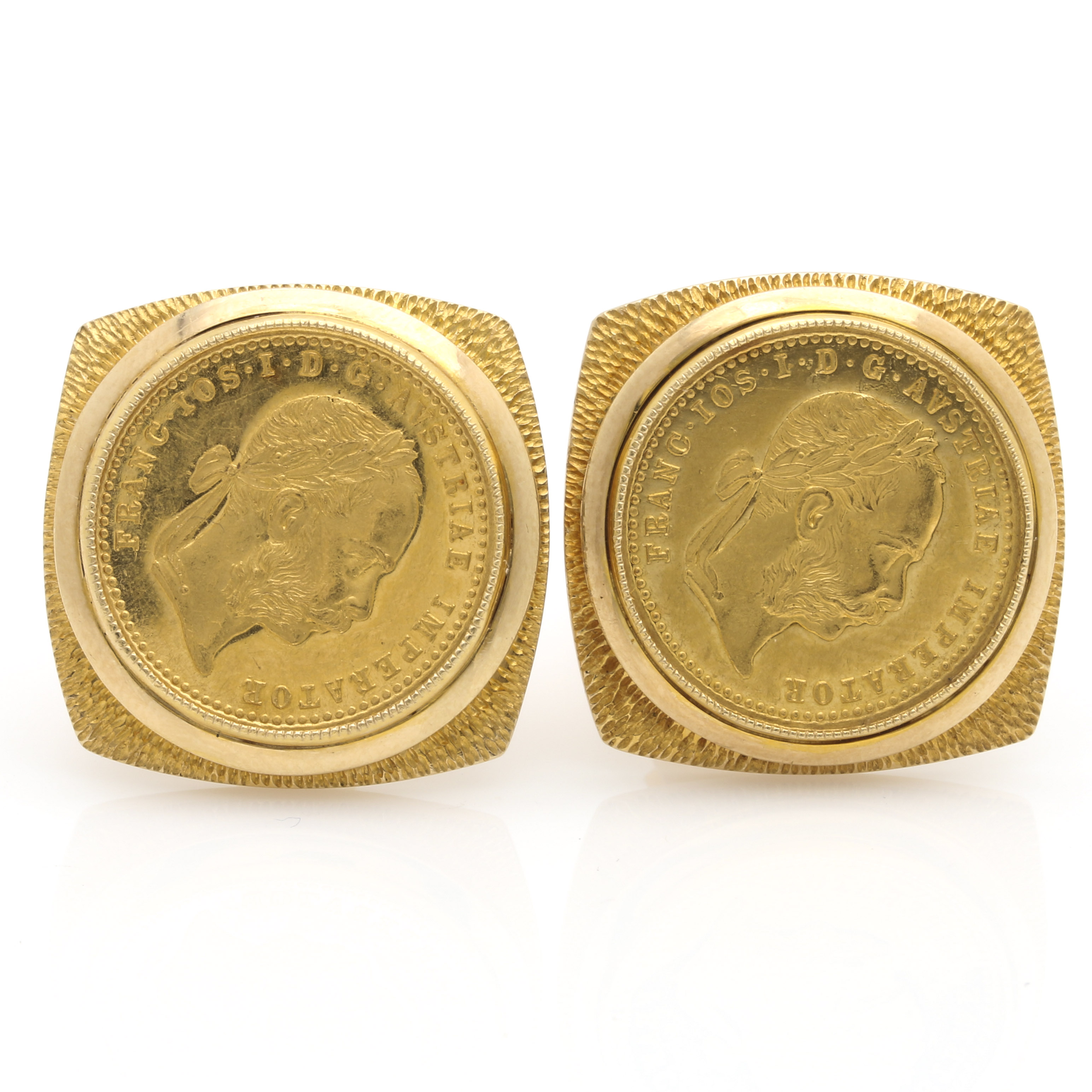 14K Yellow Gold Cufflinks with Two Mounted Austrian Ducat Gold Bullion Coins