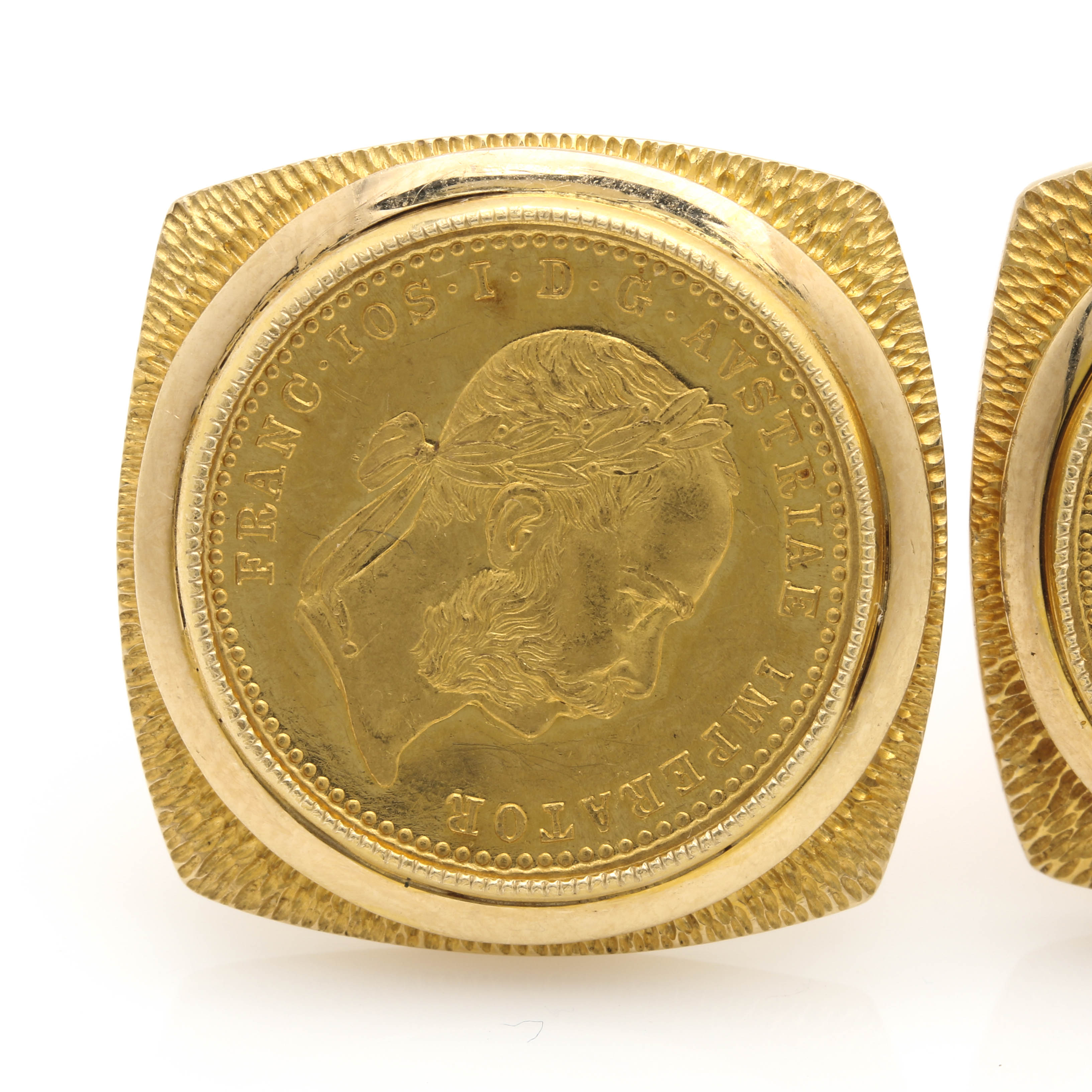 14K Yellow Gold Cufflinks with Two Mounted Austrian Ducat Gold Bullion Coins