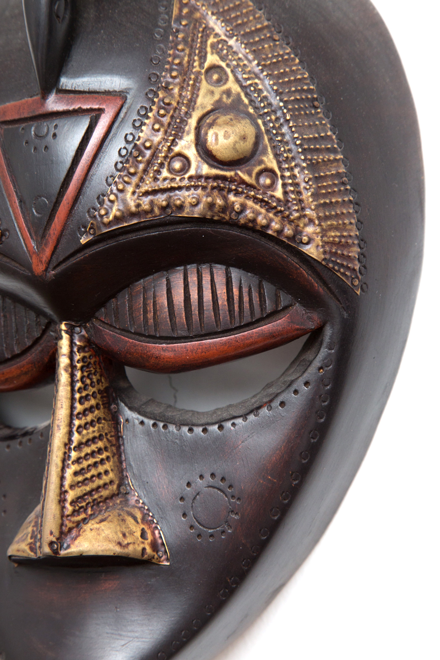 Grouping Of Hand Carved Masks With Hammered Metal Details
