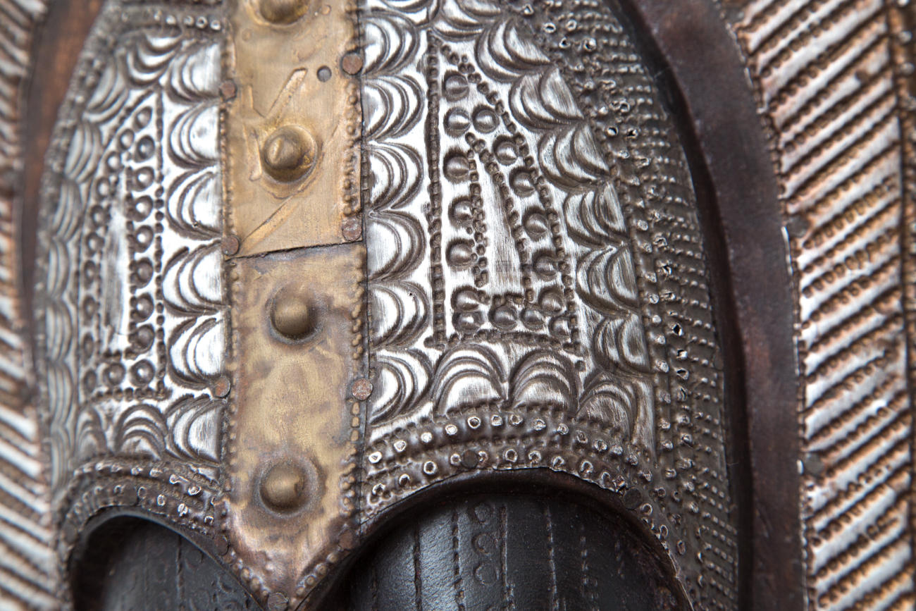 Grouping Of Hand Carved Masks With Hammered Metal Details