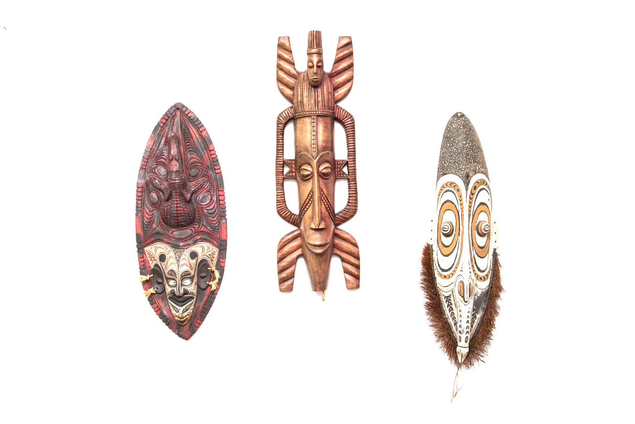Grouping Of Large Hand Carved Tribal Masks