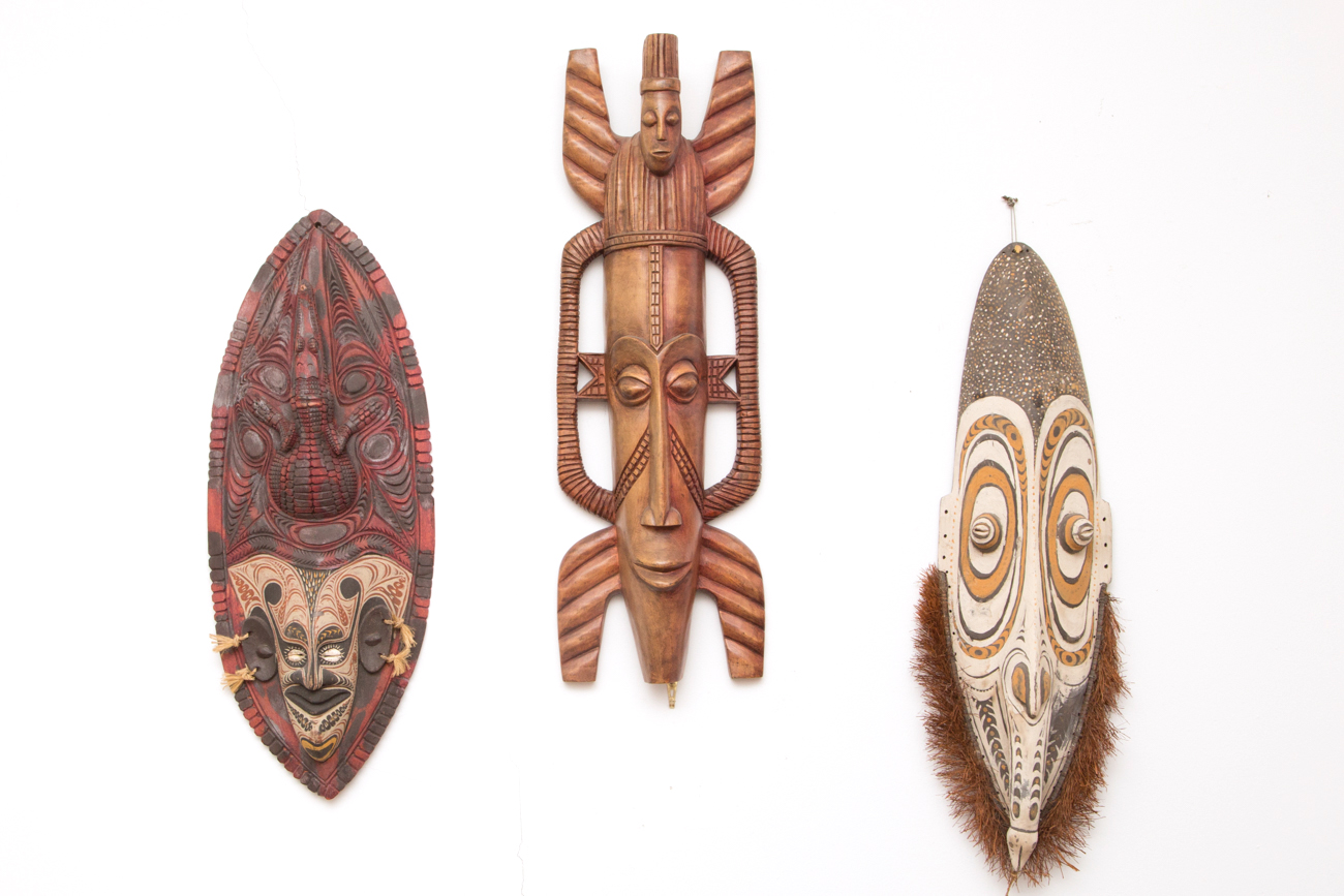 Grouping Of Large Hand Carved Tribal Masks