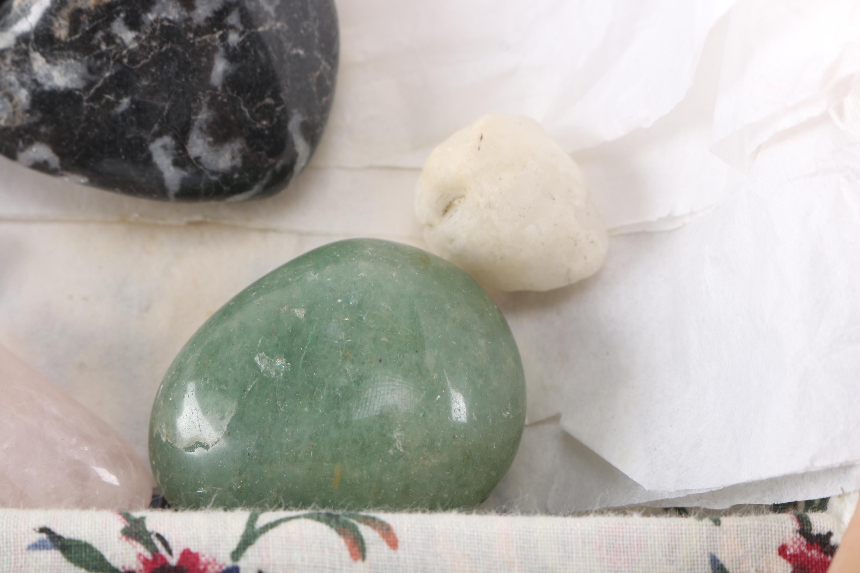 Floral Fabric Box with Assorted Geologic Specimens