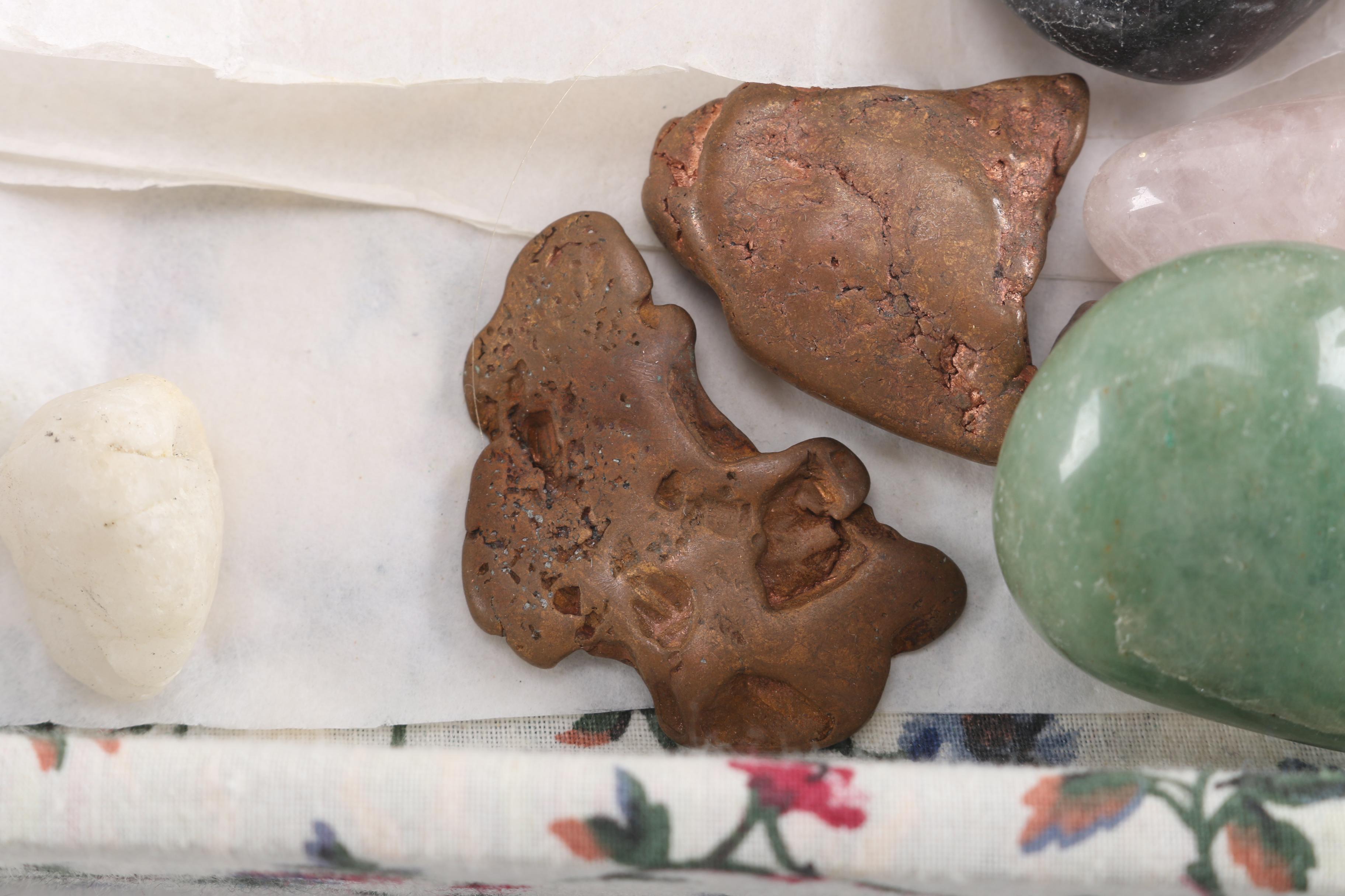 Floral Fabric Box with Assorted Geologic Specimens