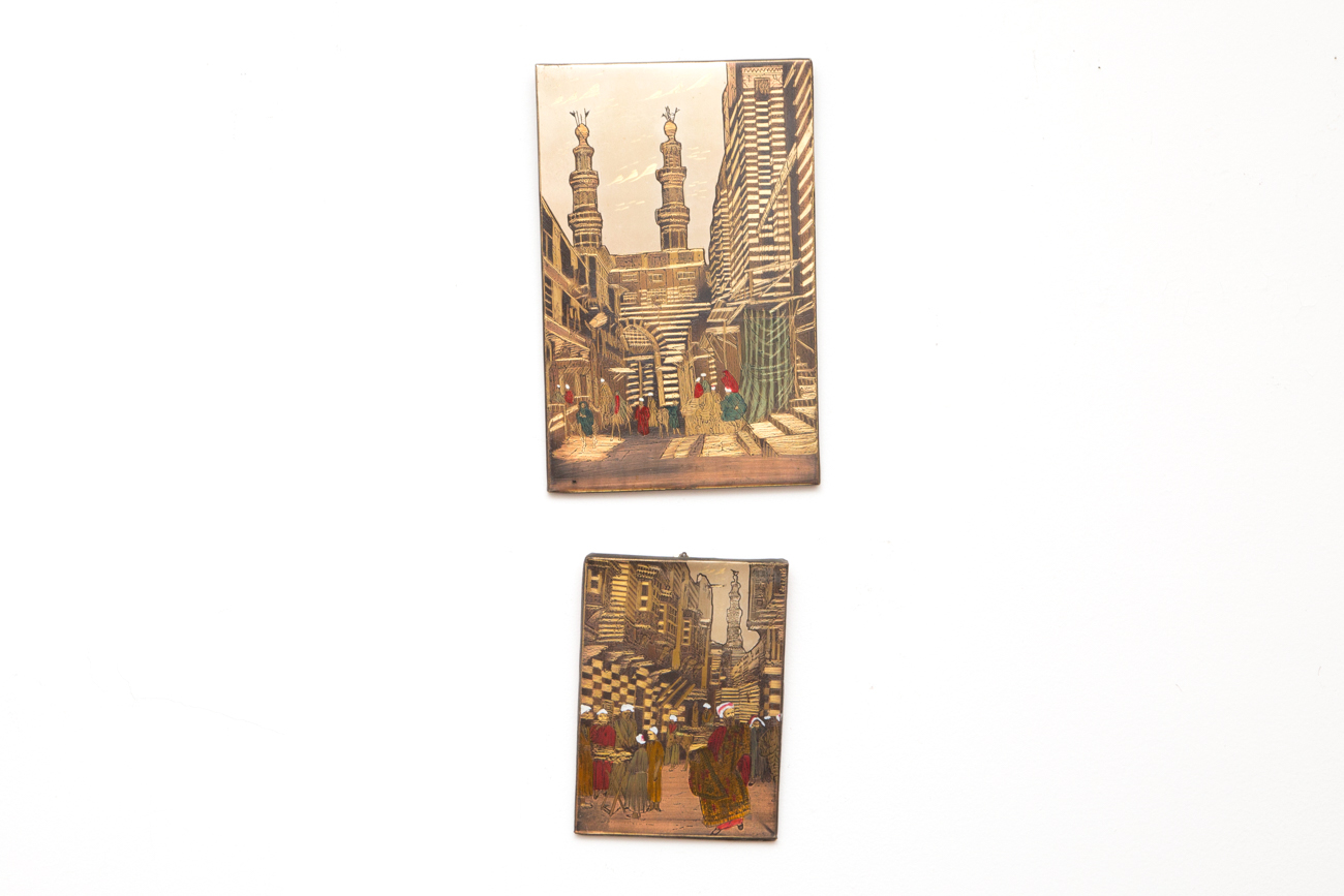 Pair of Hand Colored Metal Etchings