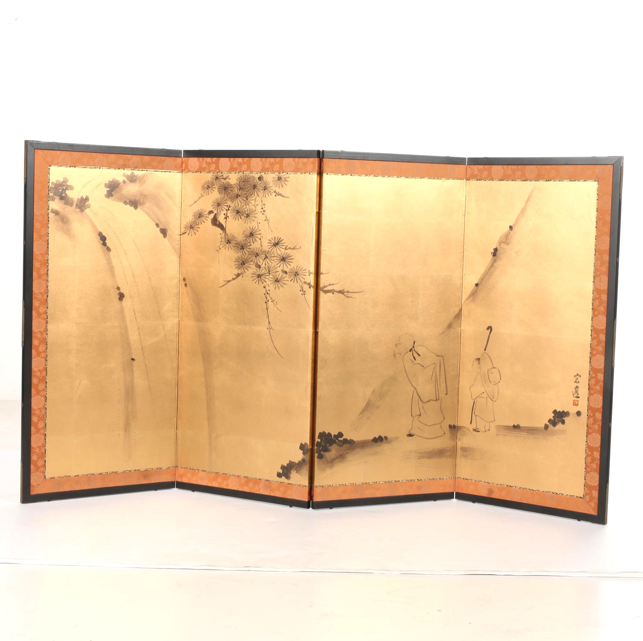 Japanese Folding Screen with an Ink Painting