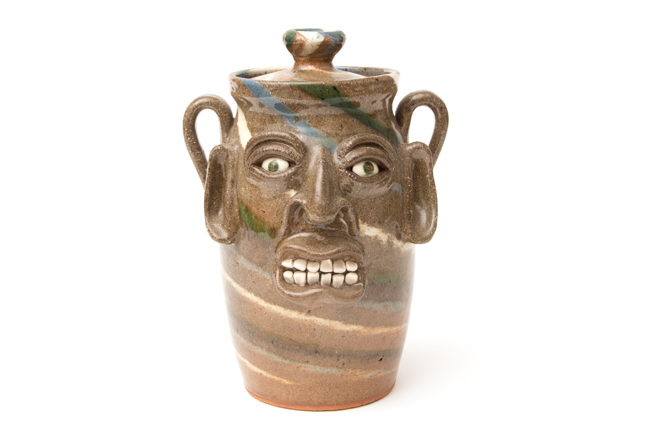 Hand Crafted Stoneware Face Jar By Joe Reis