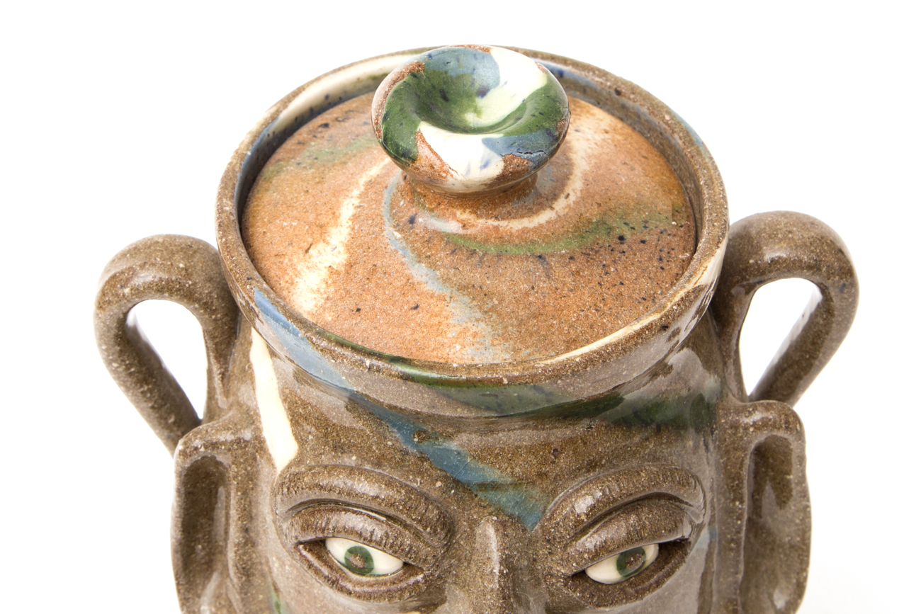 Hand Crafted Stoneware Face Jar By Joe Reis