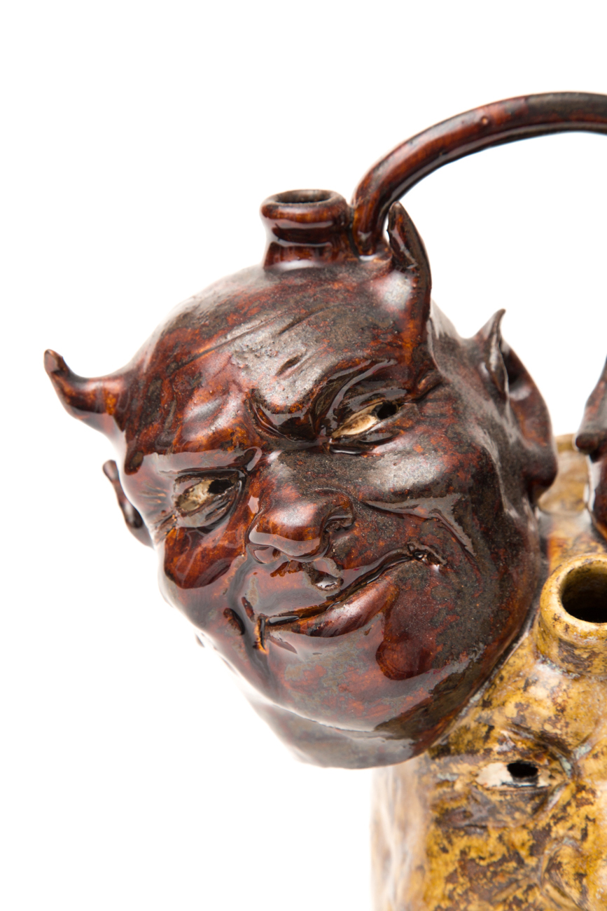 Hand Crafted Stoneware Devil's Head Jug With Three Faces By JC Mahlke - The Yankee Potter