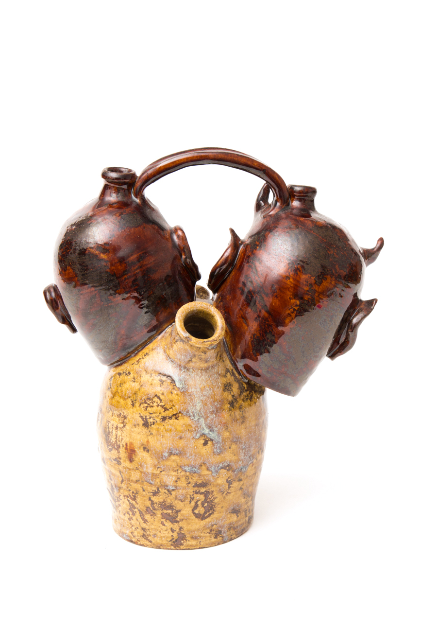 Hand Crafted Stoneware Devil's Head Jug With Three Faces By JC Mahlke - The Yankee Potter