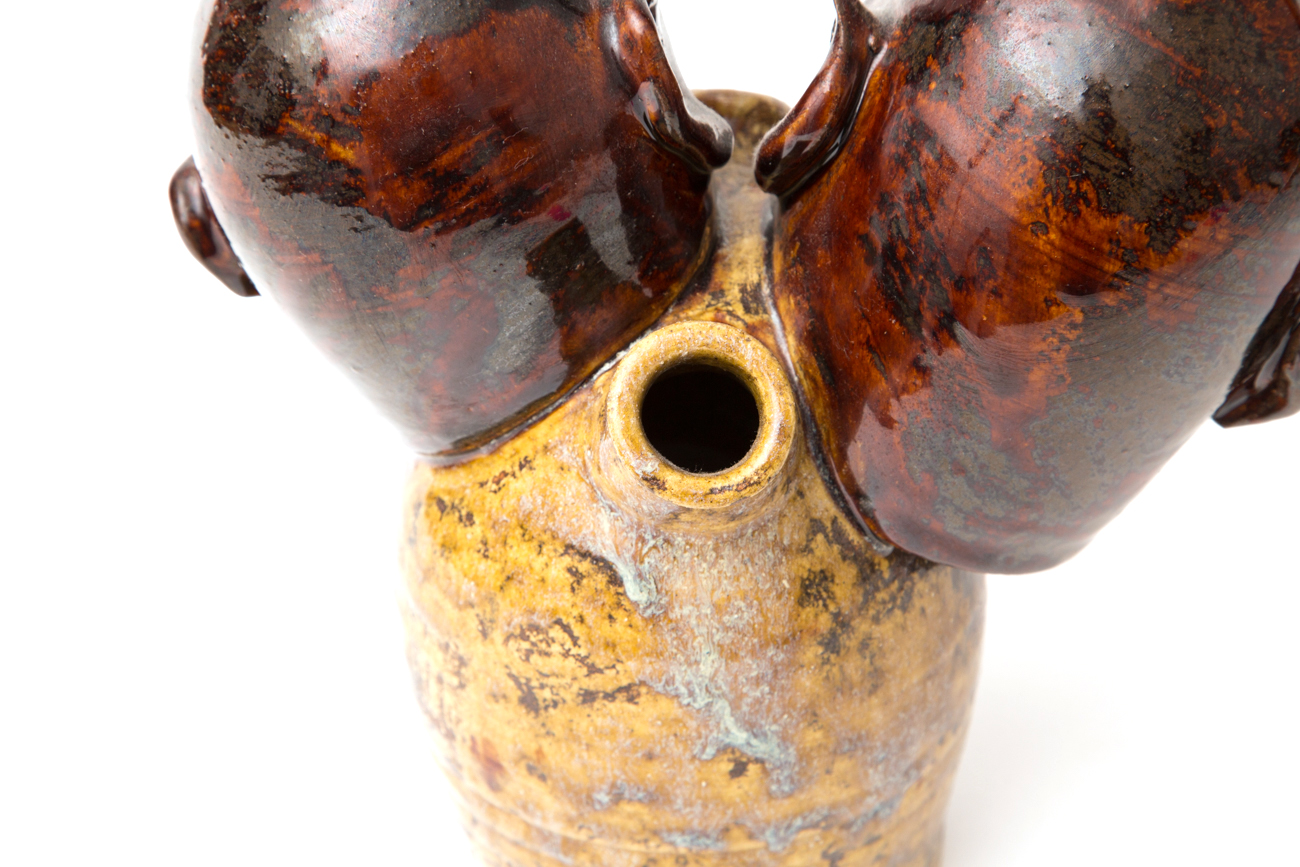 Hand Crafted Stoneware Devil's Head Jug With Three Faces By JC Mahlke - The Yankee Potter