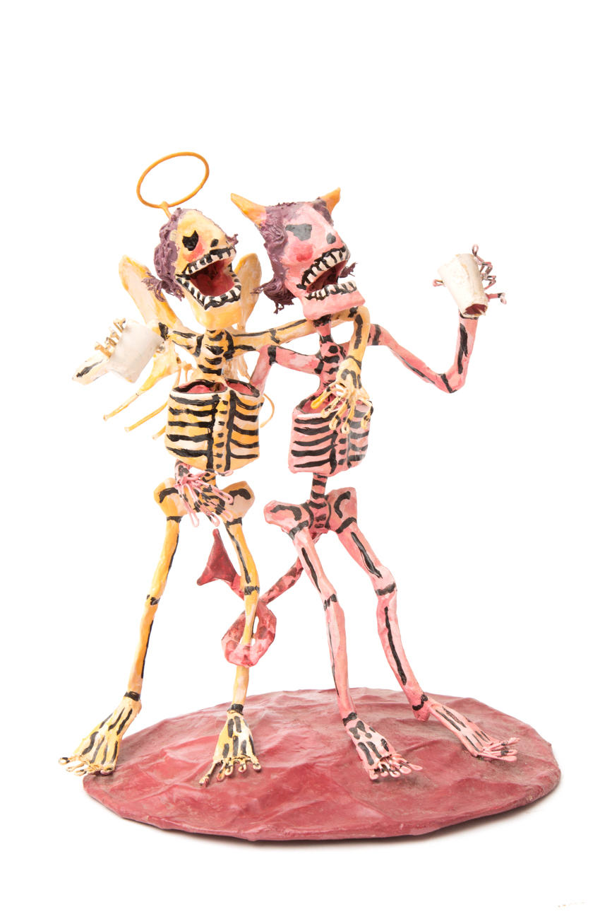Pair Of Mexican Papier-mâché Skeleton Figurines By Saulo Moreno