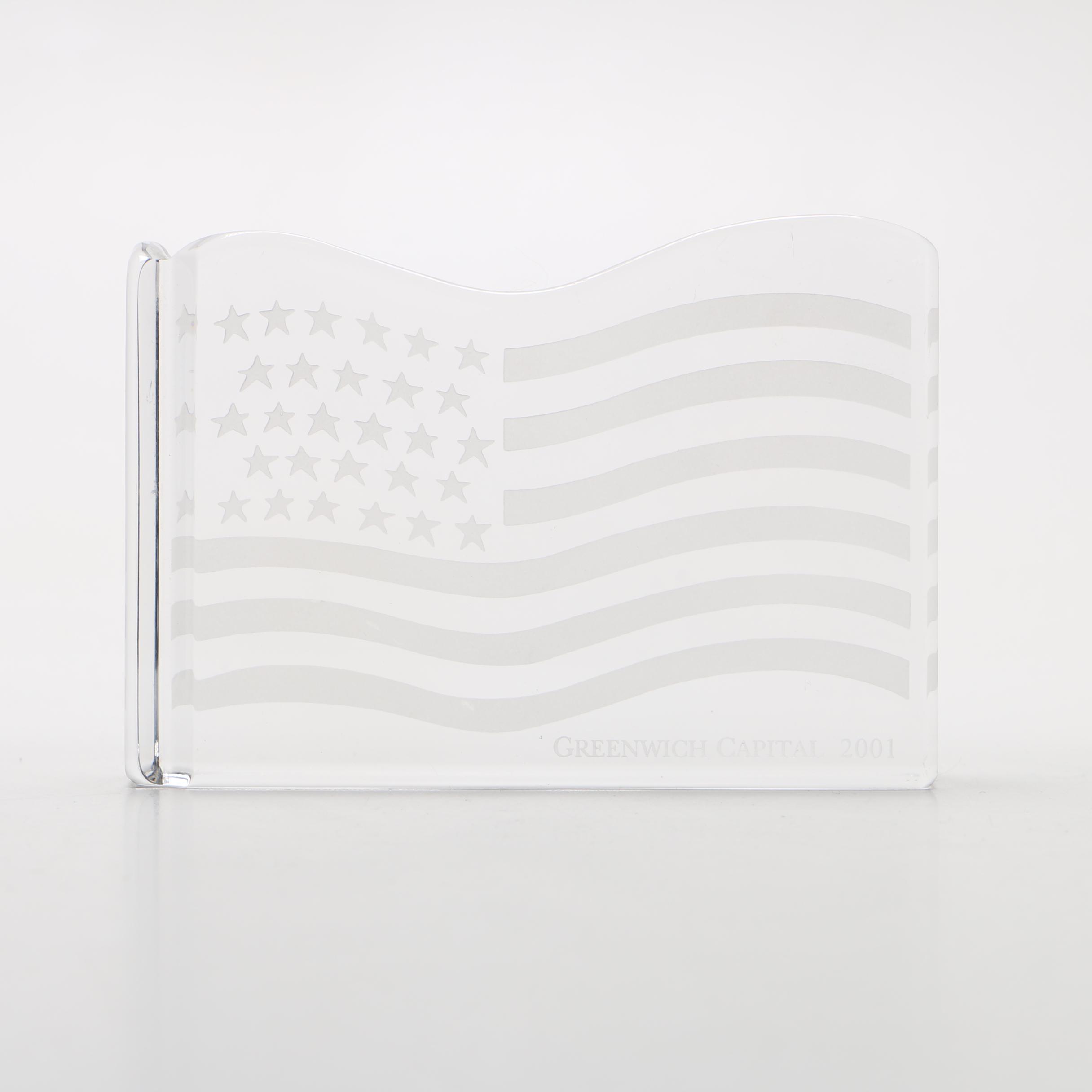 Val Saint Lambert Crystal American Flag Paperweight