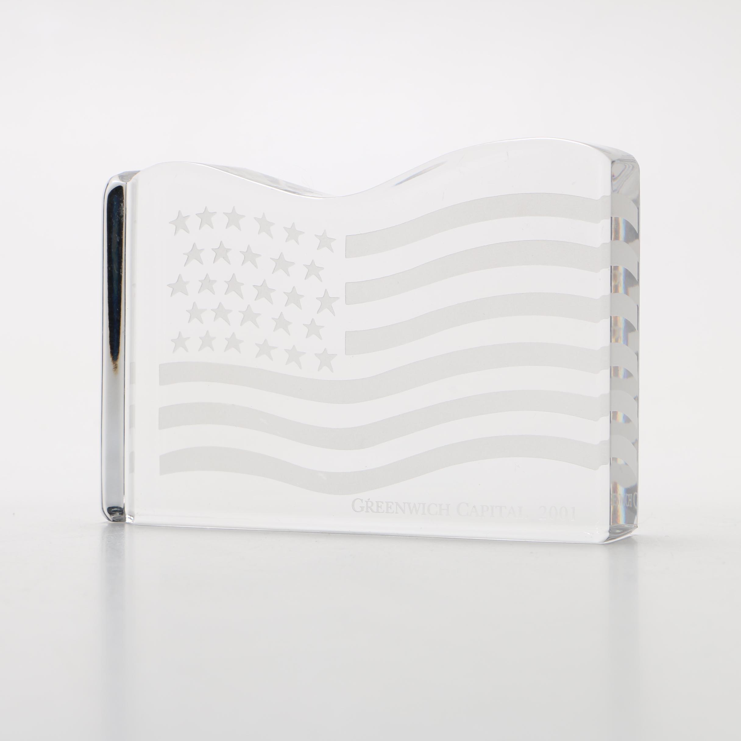 Val Saint Lambert Crystal American Flag Paperweight