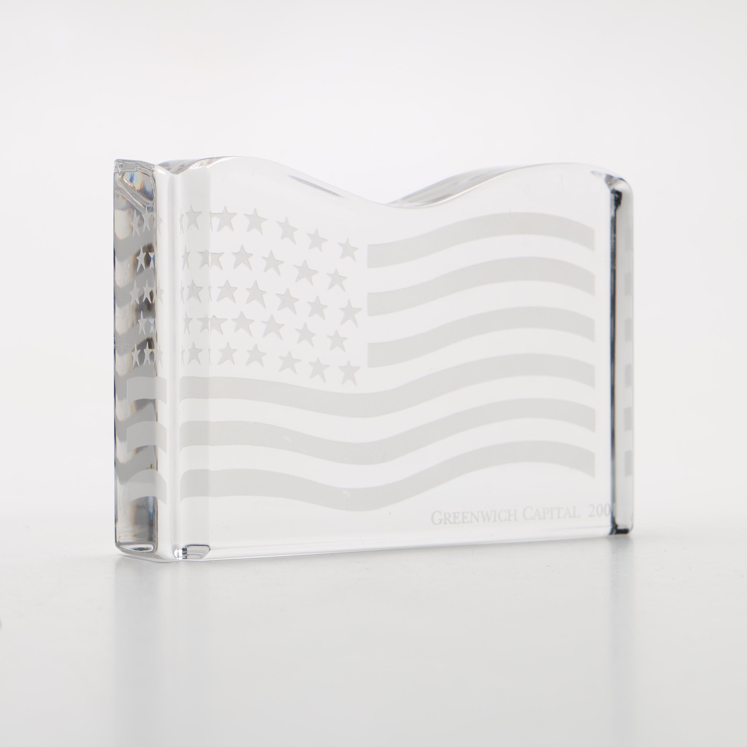 Val Saint Lambert Crystal American Flag Paperweight