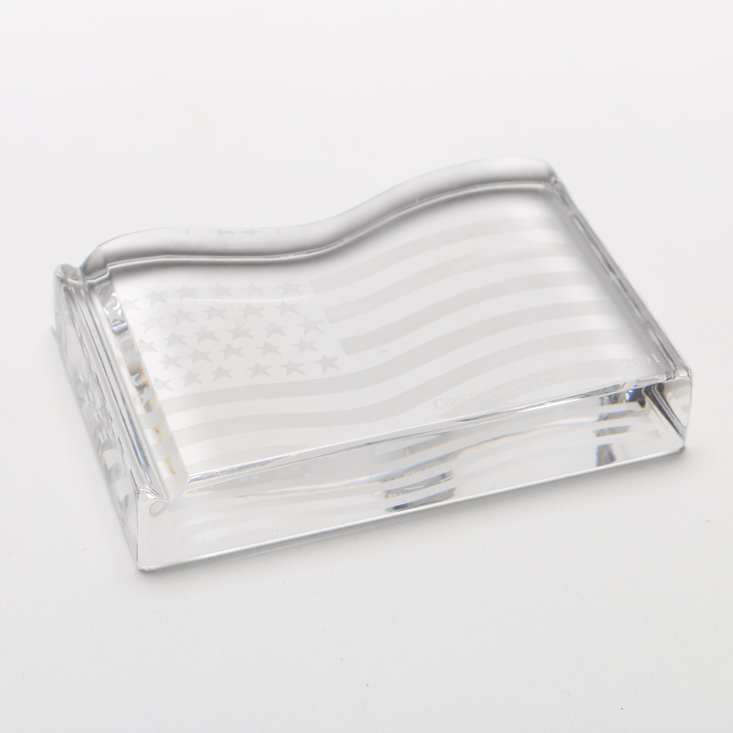 Val Saint Lambert Crystal American Flag Paperweight