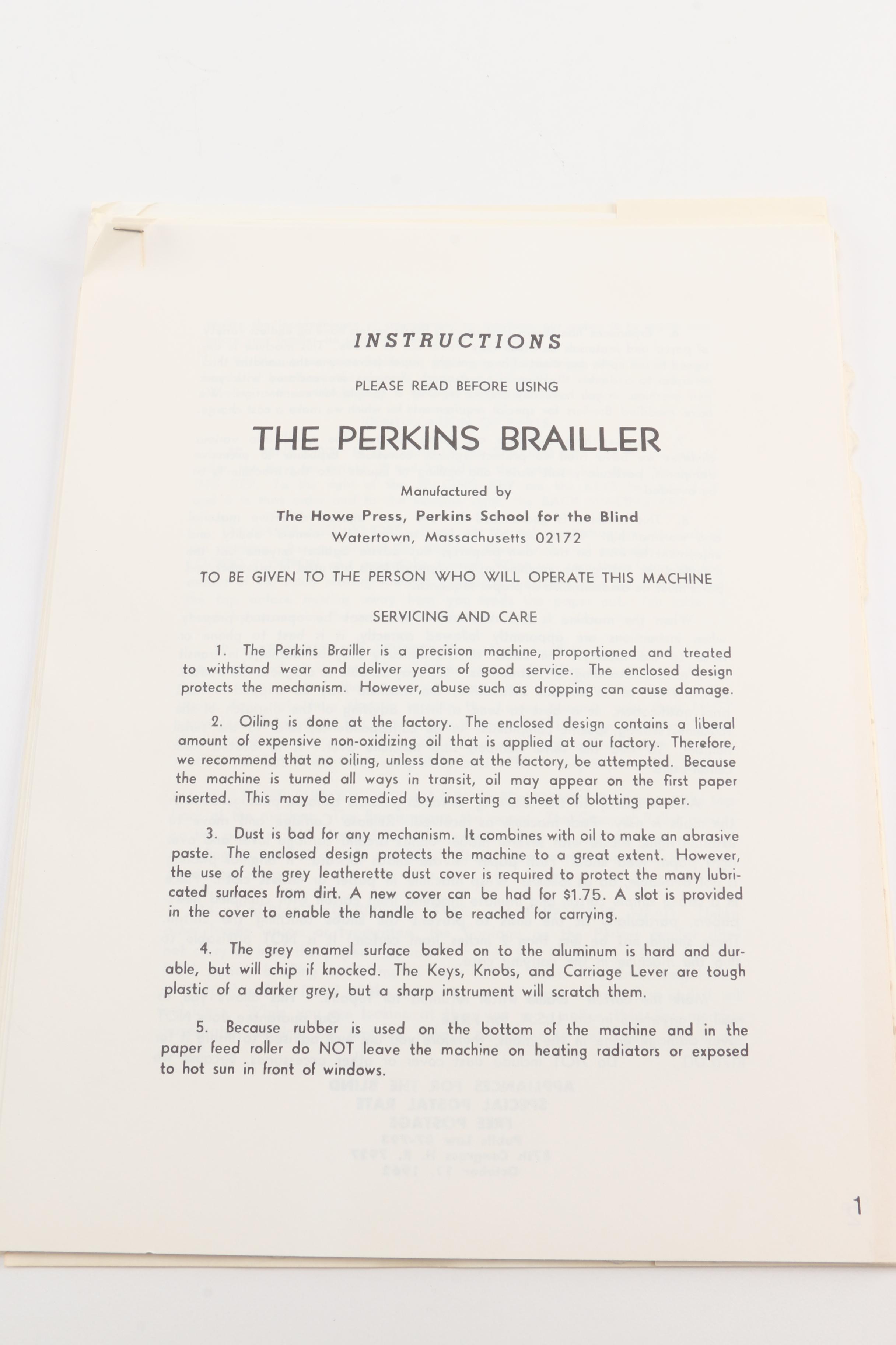 Vintage Perkins Brailler Typewriter