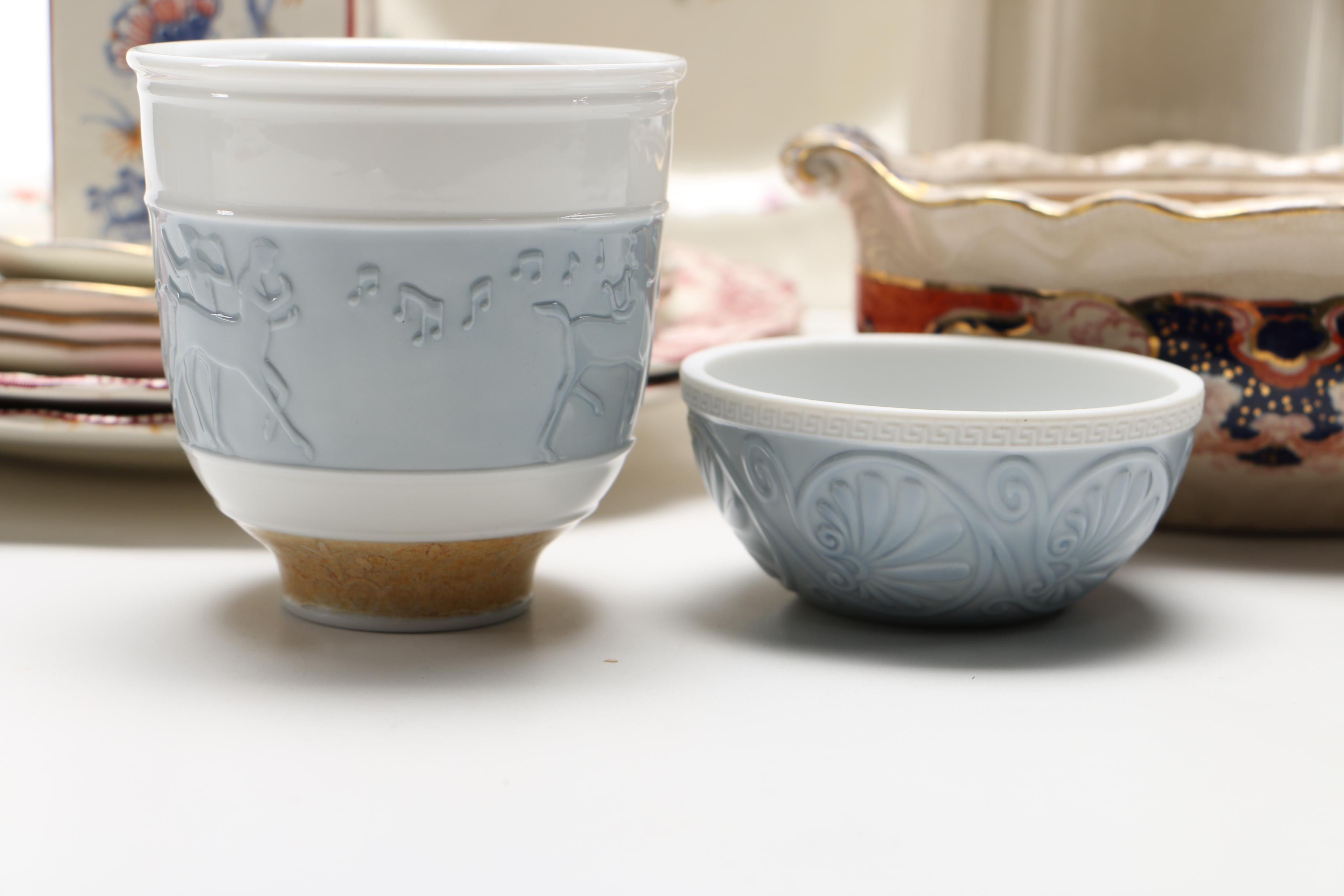 Ironstone and Porcelain Tableware Including Crown Ducal and Delft