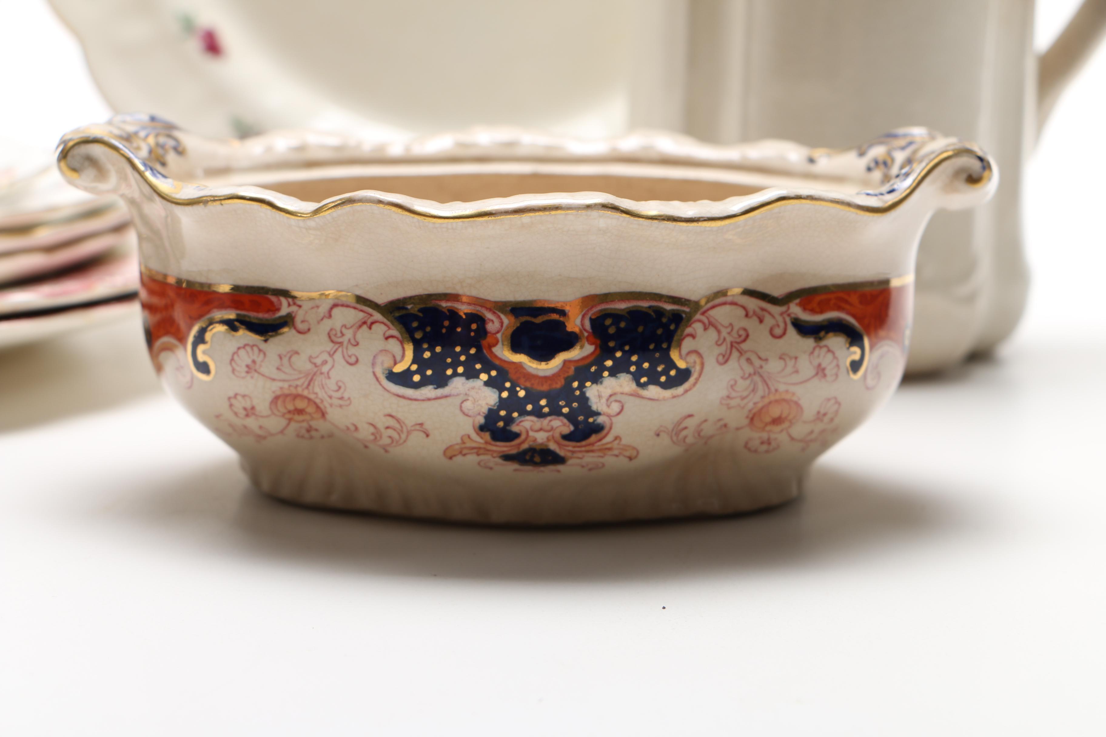 Ironstone and Porcelain Tableware Including Crown Ducal and Delft