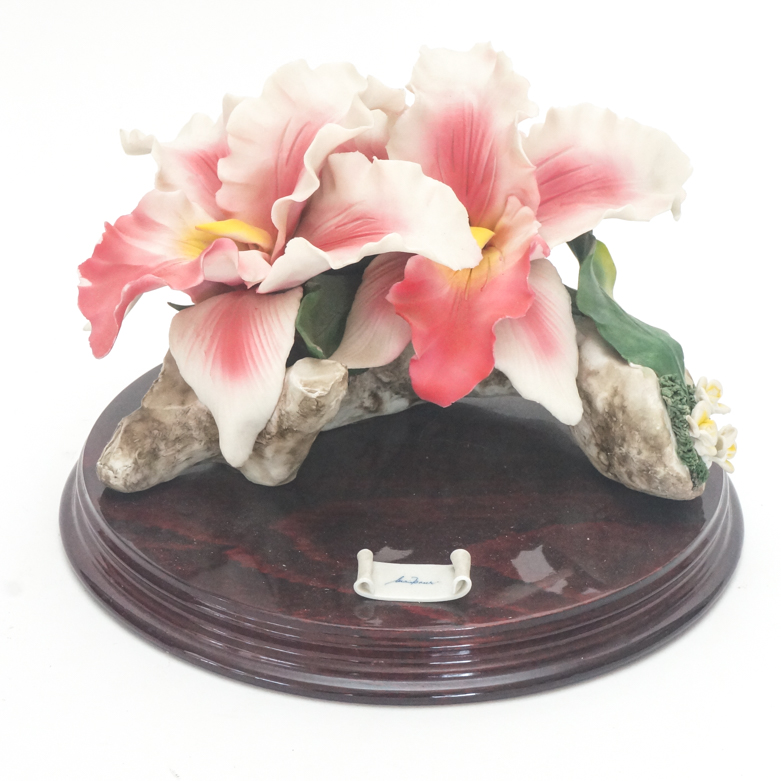 Vintage Fabar Capodimonte Style Pair of Porcelain Orchids