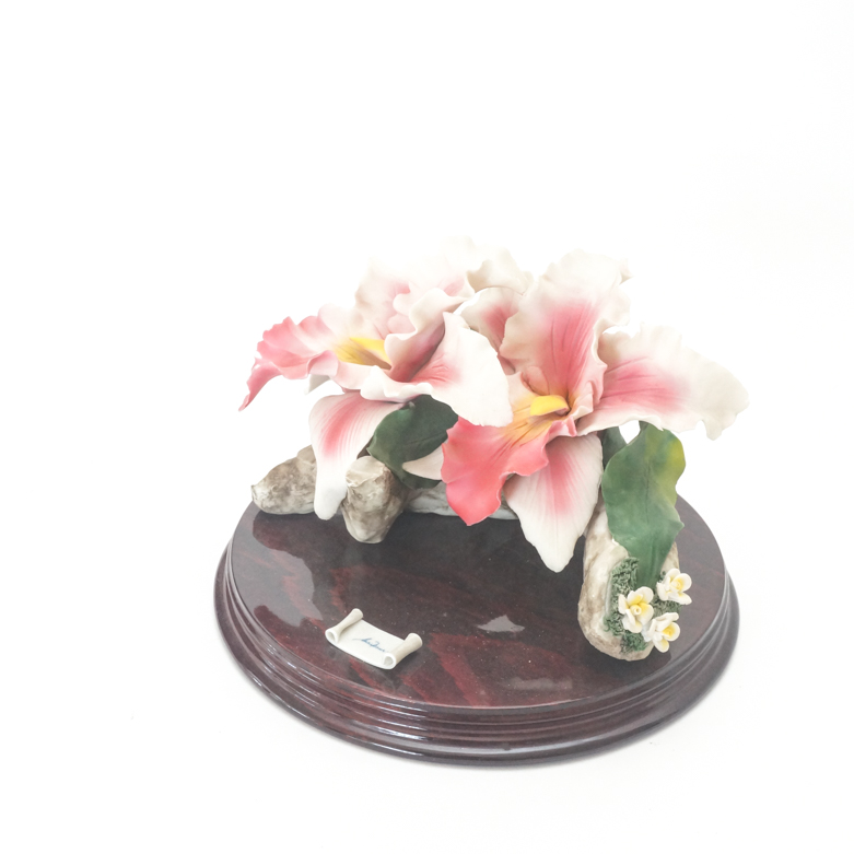 Vintage Fabar Capodimonte Style Pair of Porcelain Orchids