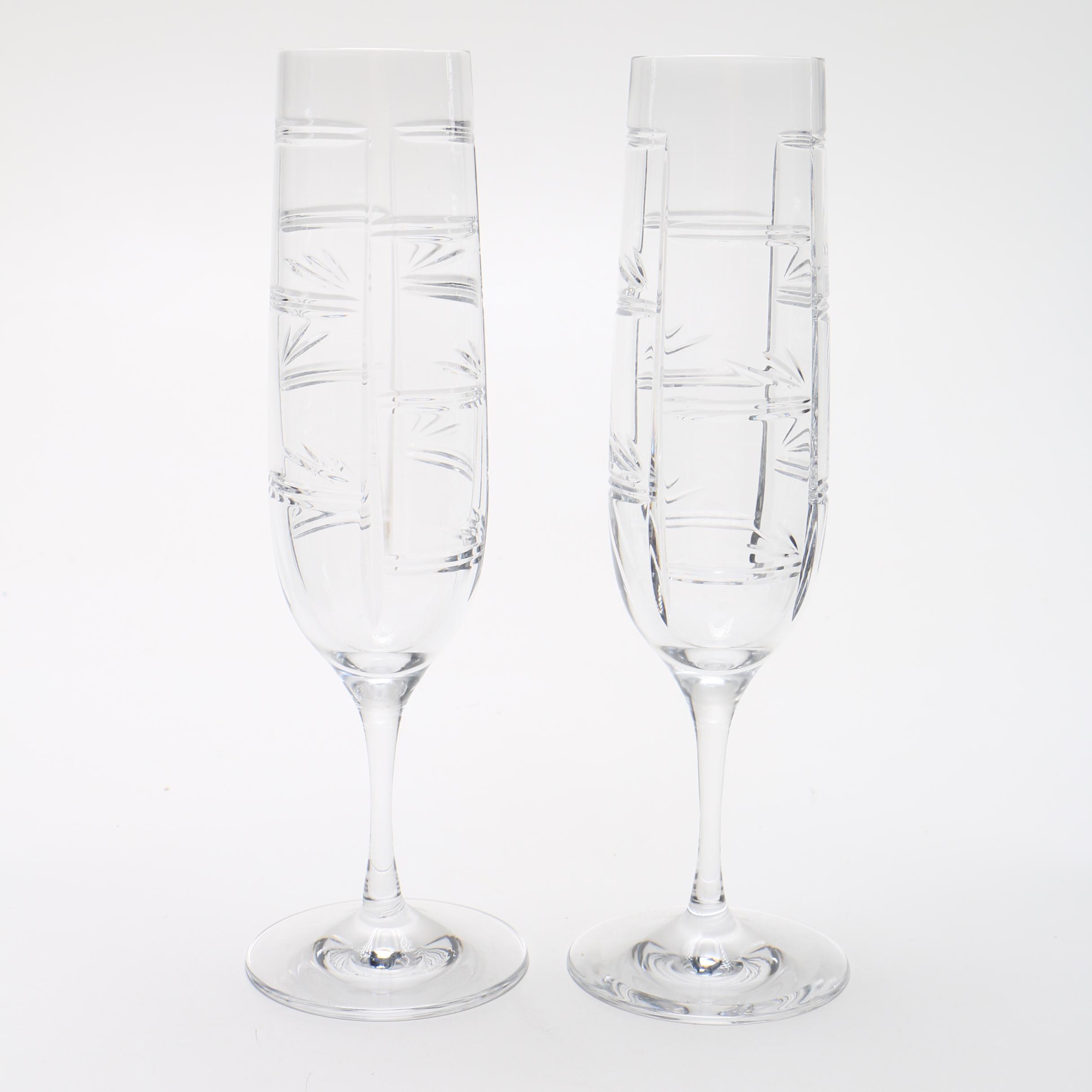 Ralph Lauren Crystal "Red Pagoda" Champagne Flutes