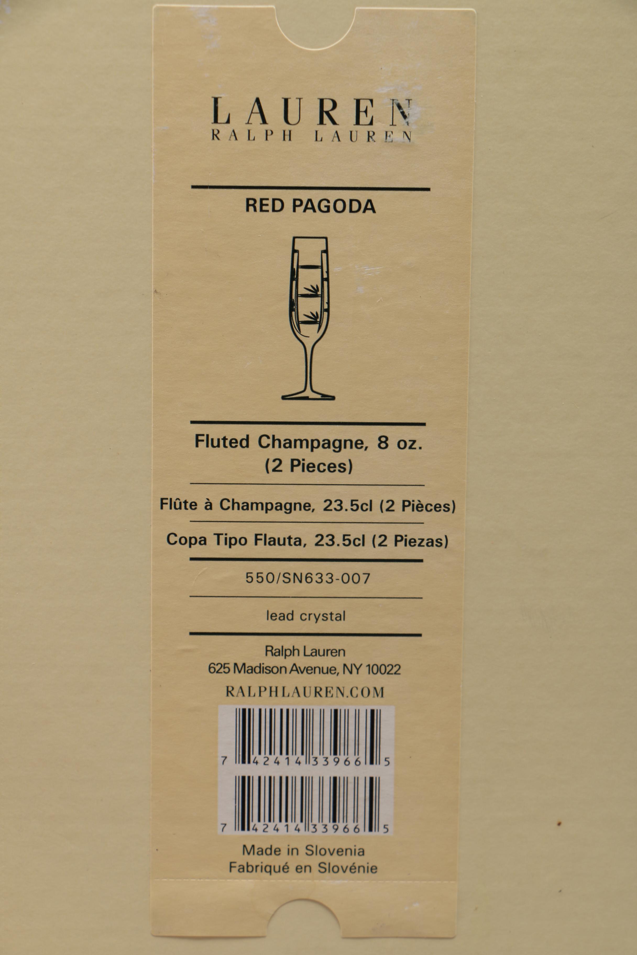 Ralph Lauren Crystal "Red Pagoda" Champagne Flutes