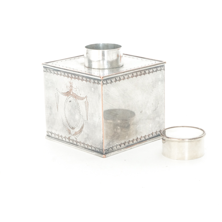 Collection of Vintage Silver Plated Candlesticks, Tea Caddy and Bowl