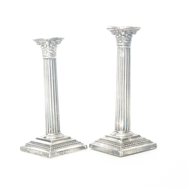 Collection of Vintage Silver Plated Candlesticks, Tea Caddy and Bowl