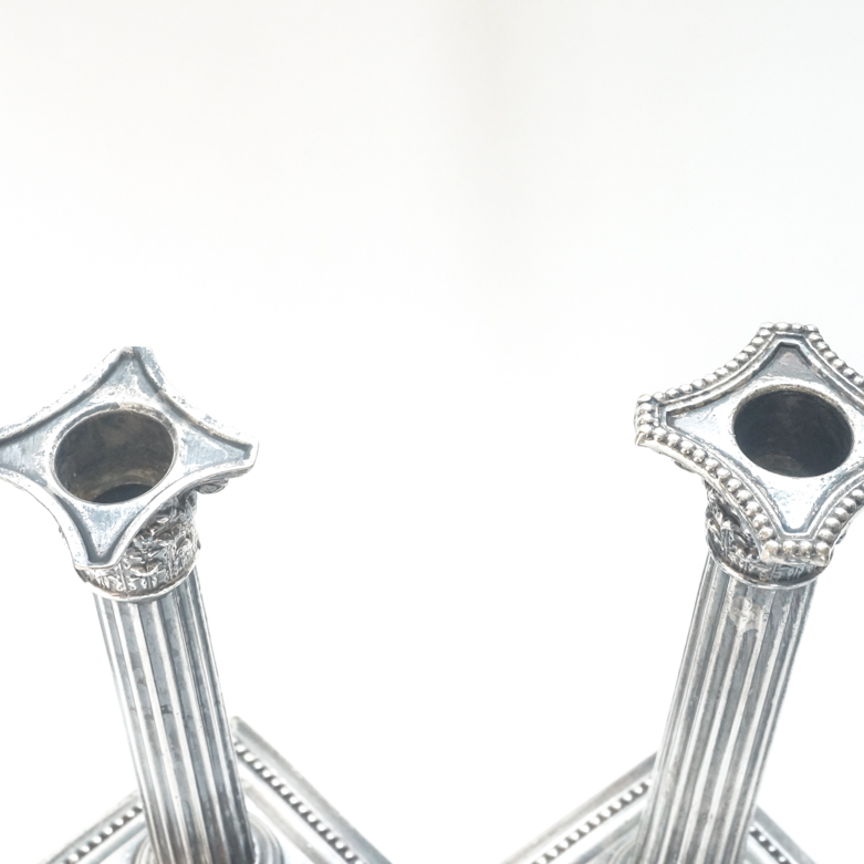 Collection of Vintage Silver Plated Candlesticks, Tea Caddy and Bowl