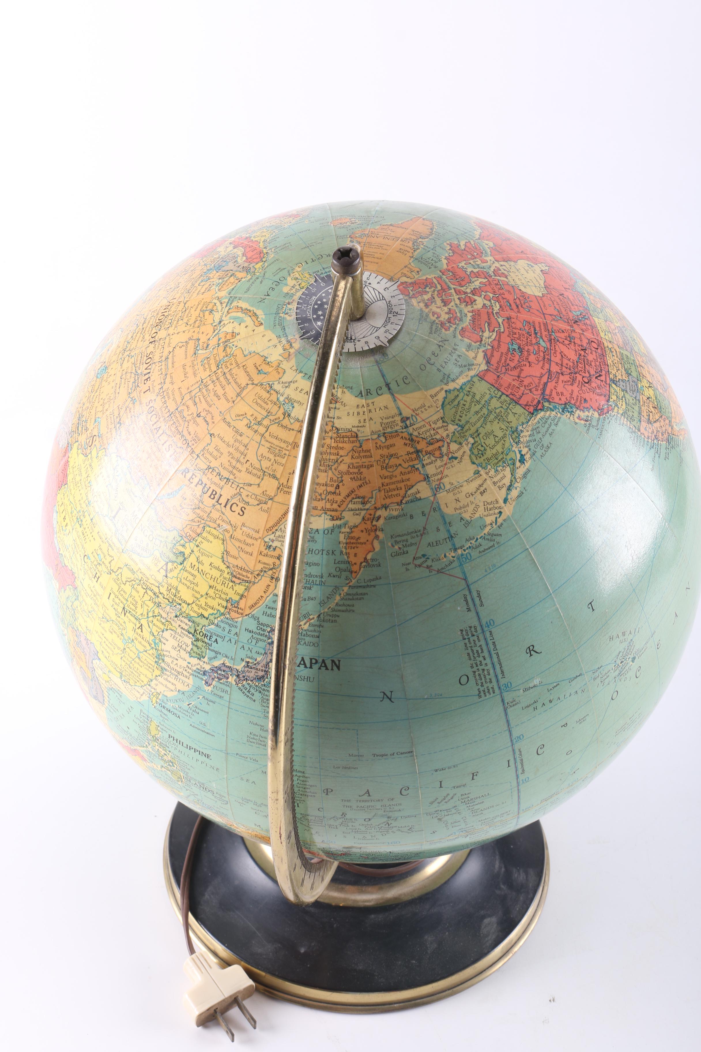 Vintage Replogle Library Globe With Light
