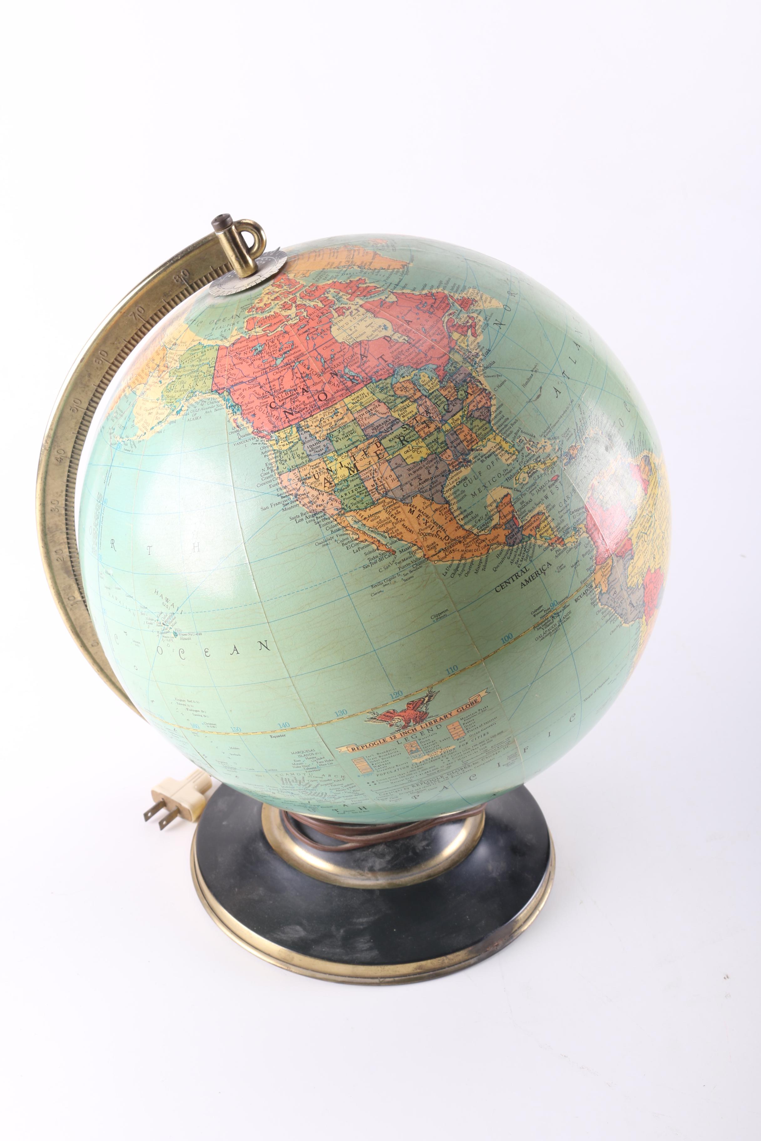 Vintage Replogle Library Globe With Light