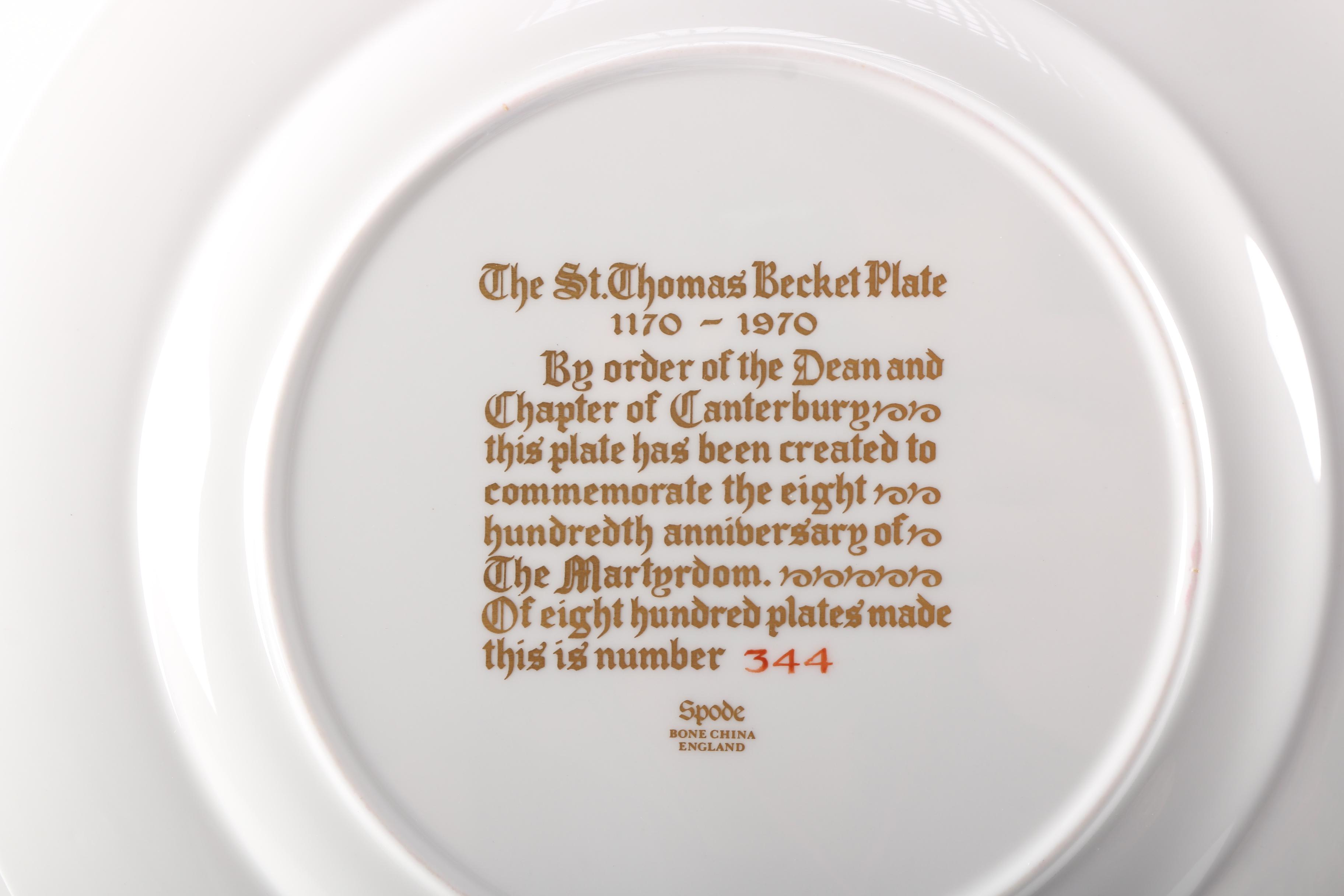 Spode "The St. Thomas Becket" Bone China Commemorative Plate