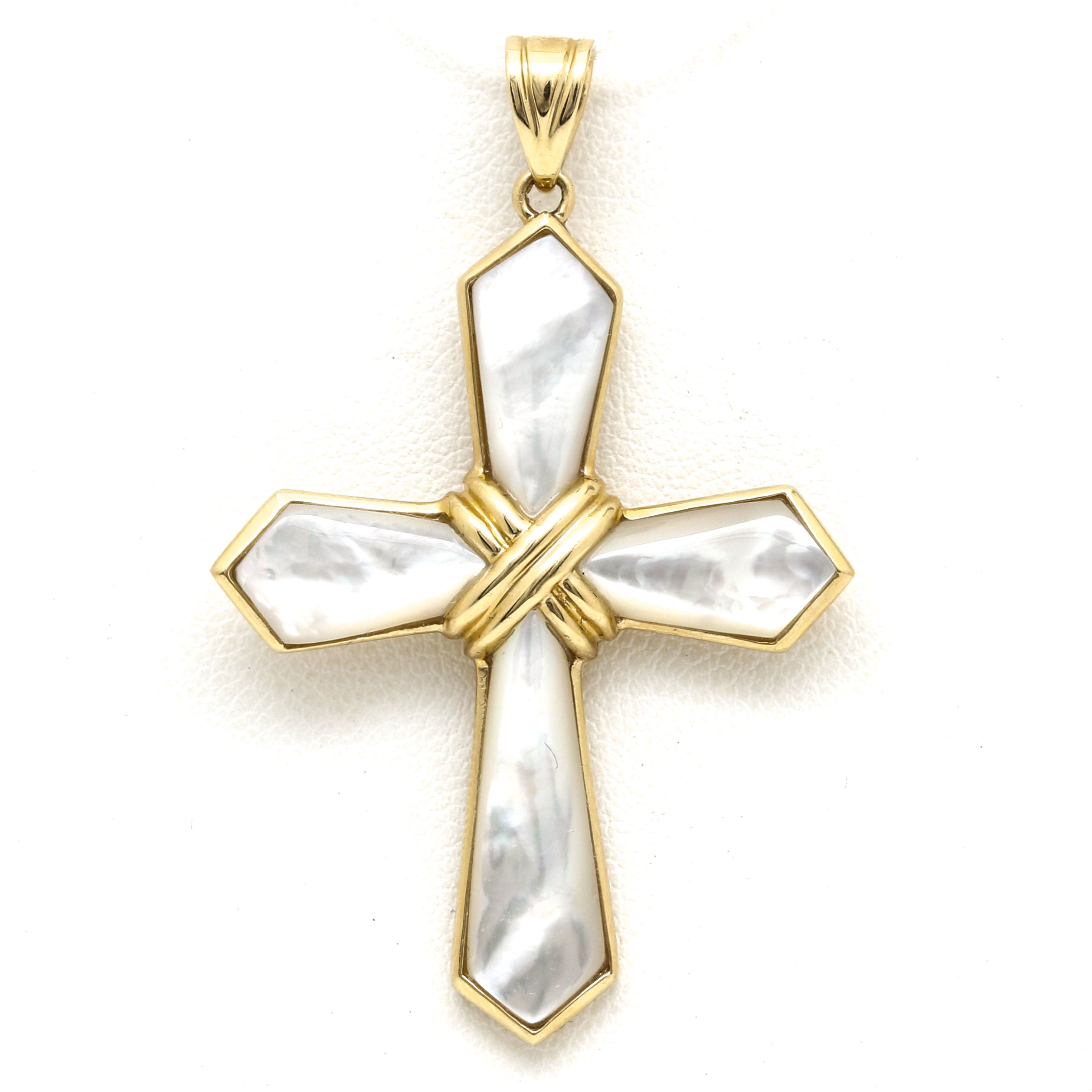 14K Yellow Gold and Mother-of-Pearl Cross Pendant