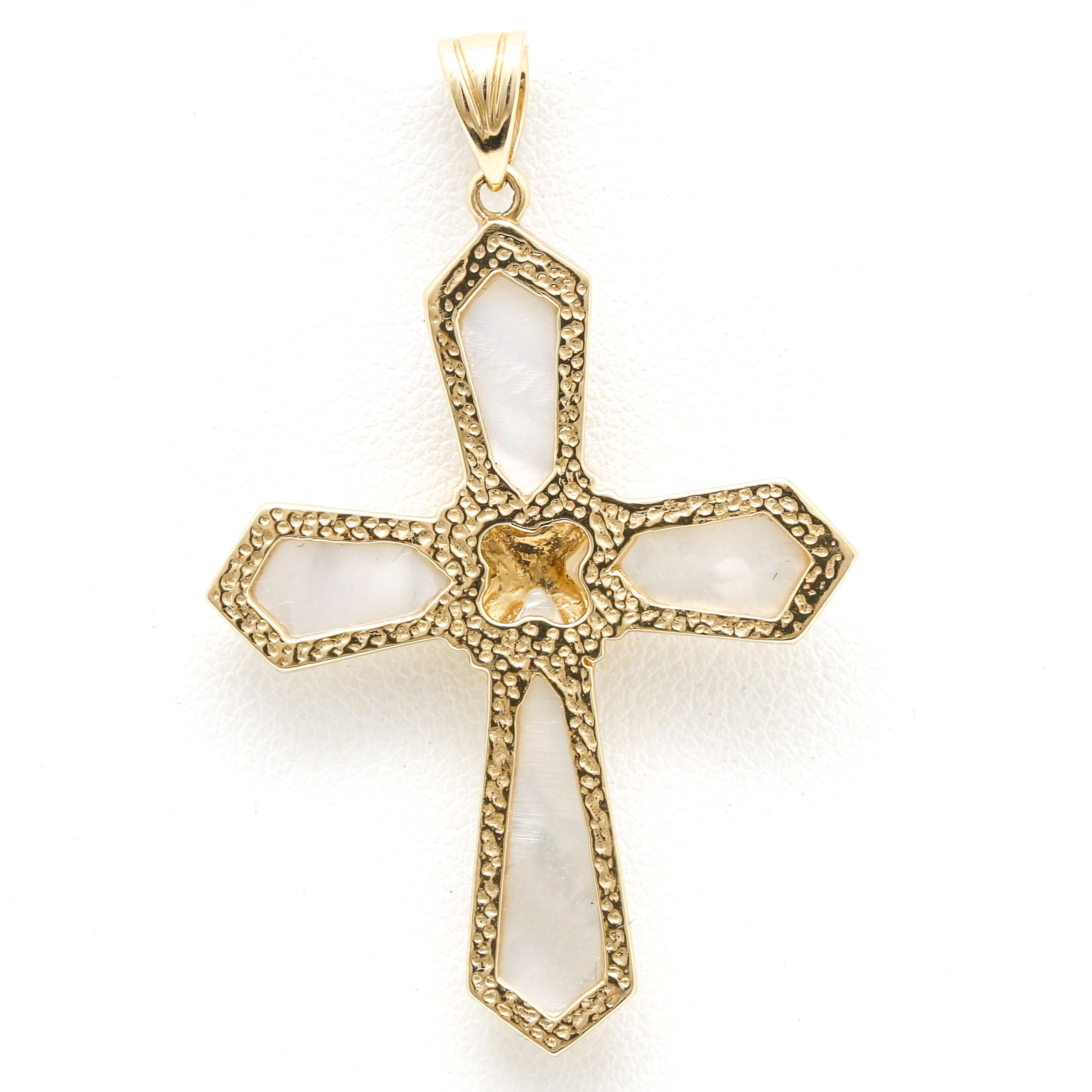 14K Yellow Gold and Mother-of-Pearl Cross Pendant
