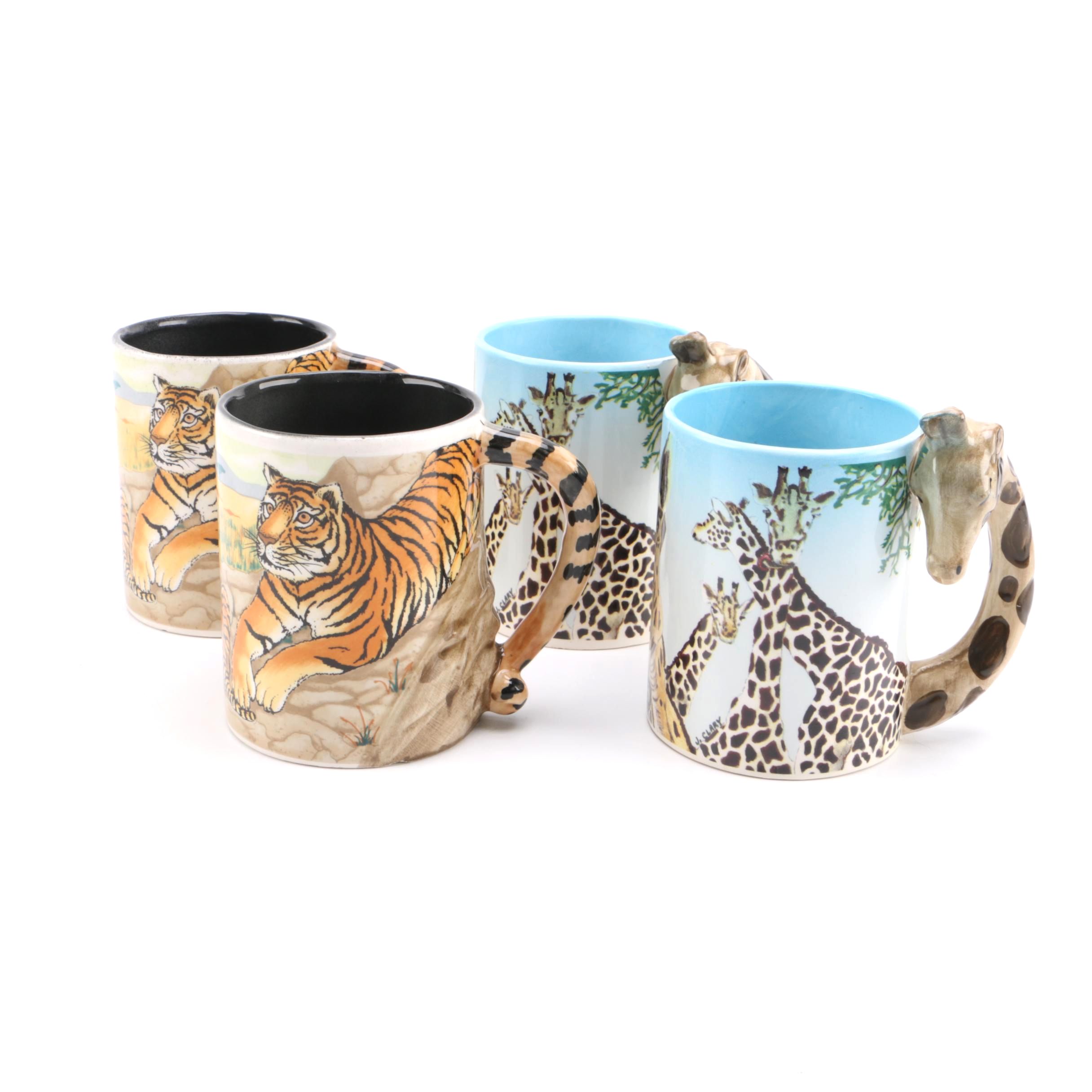 Five & Dime Giraffe and Tiger Ceramic Mugs