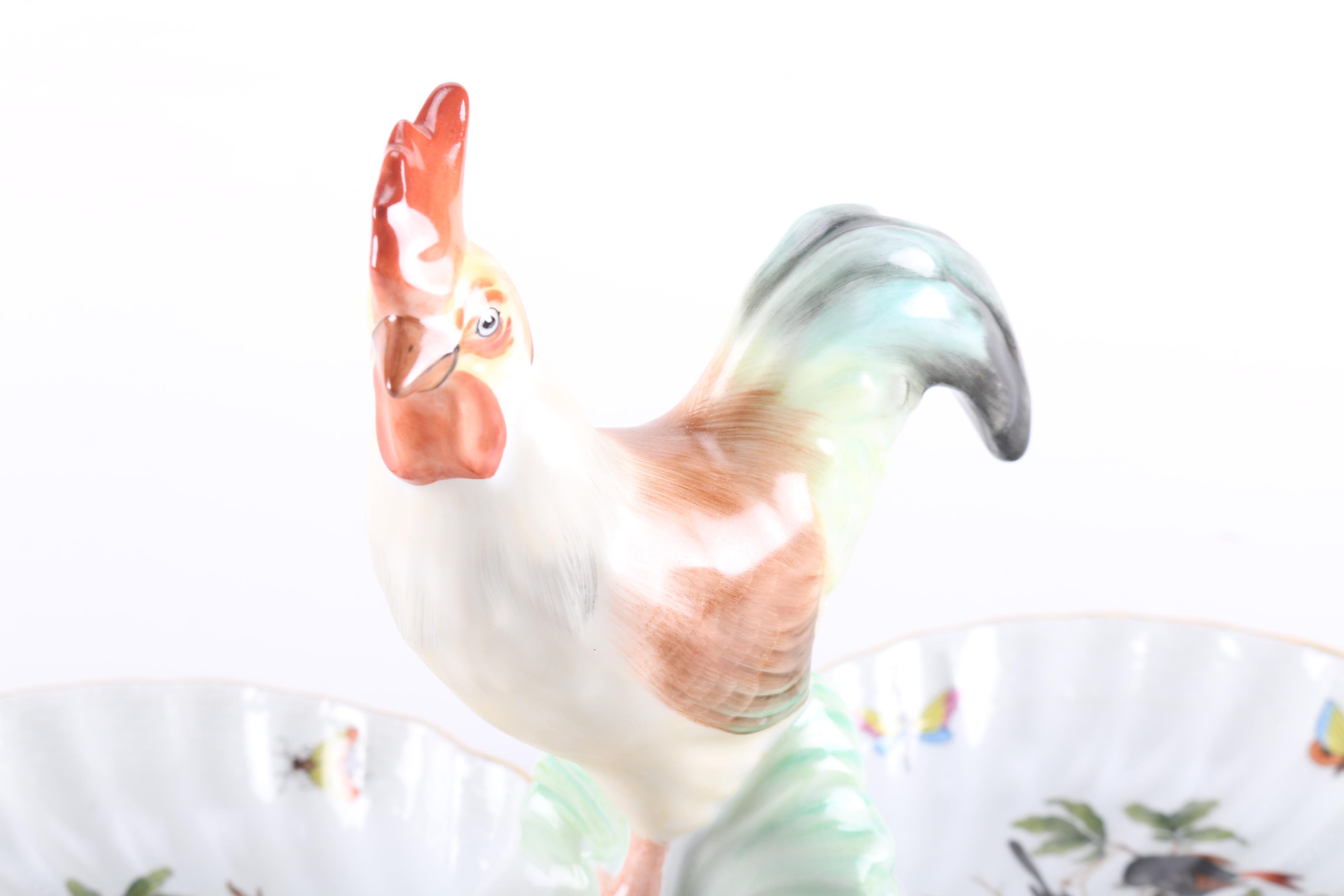 Herend "Rothschild Bird" Divider Dish with Rooster Finial