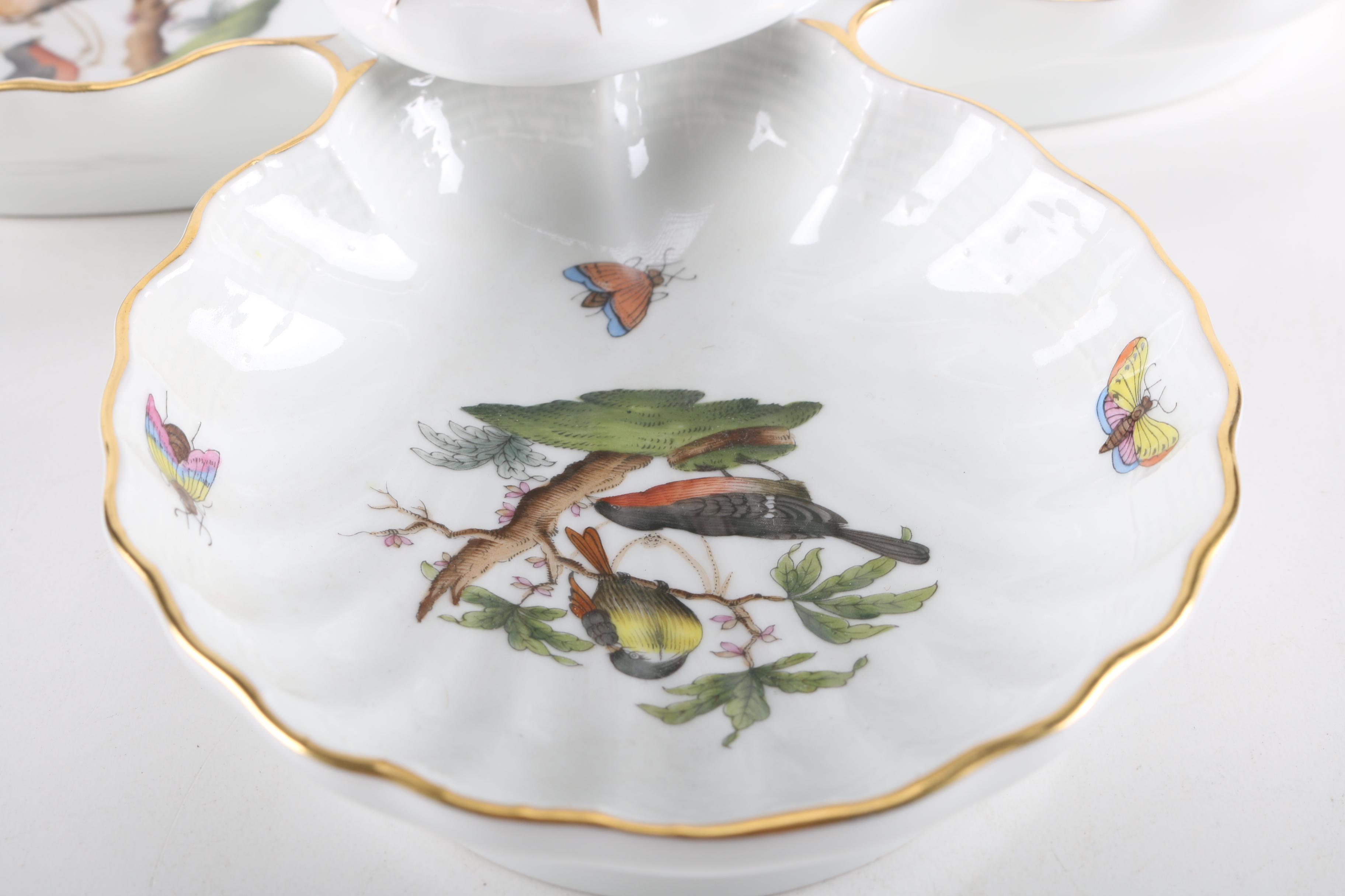 Herend "Rothschild Bird" Divider Dish with Rooster Finial