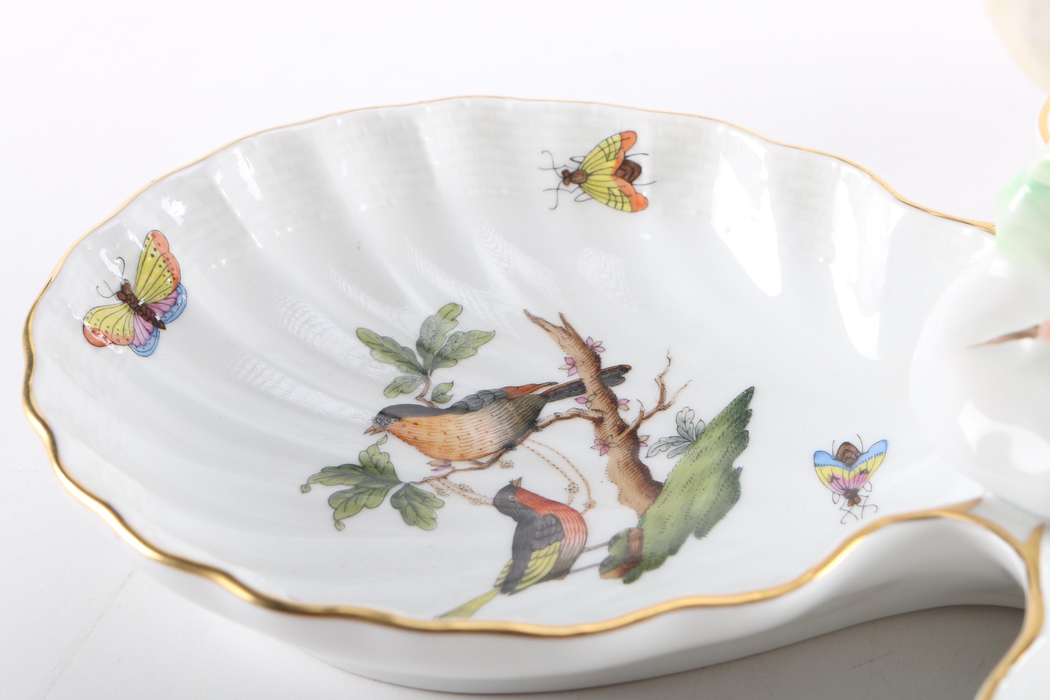 Herend "Rothschild Bird" Divider Dish with Rooster Finial