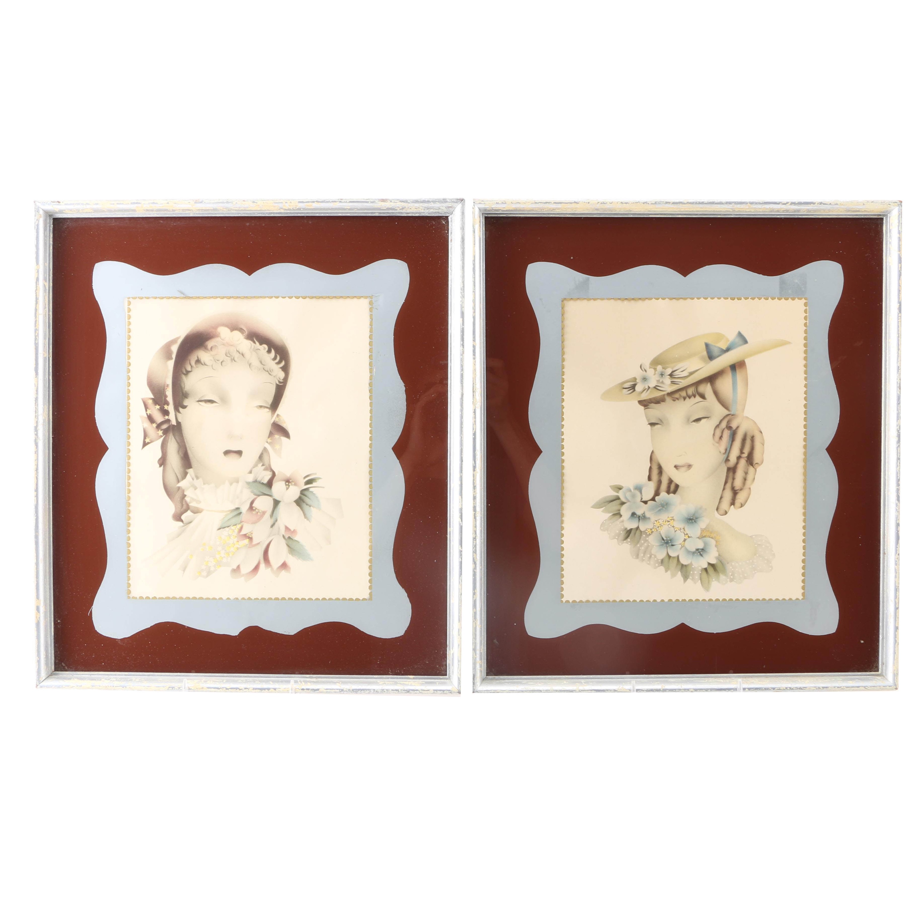 Vintage Offset Lithograph Portraits of Women