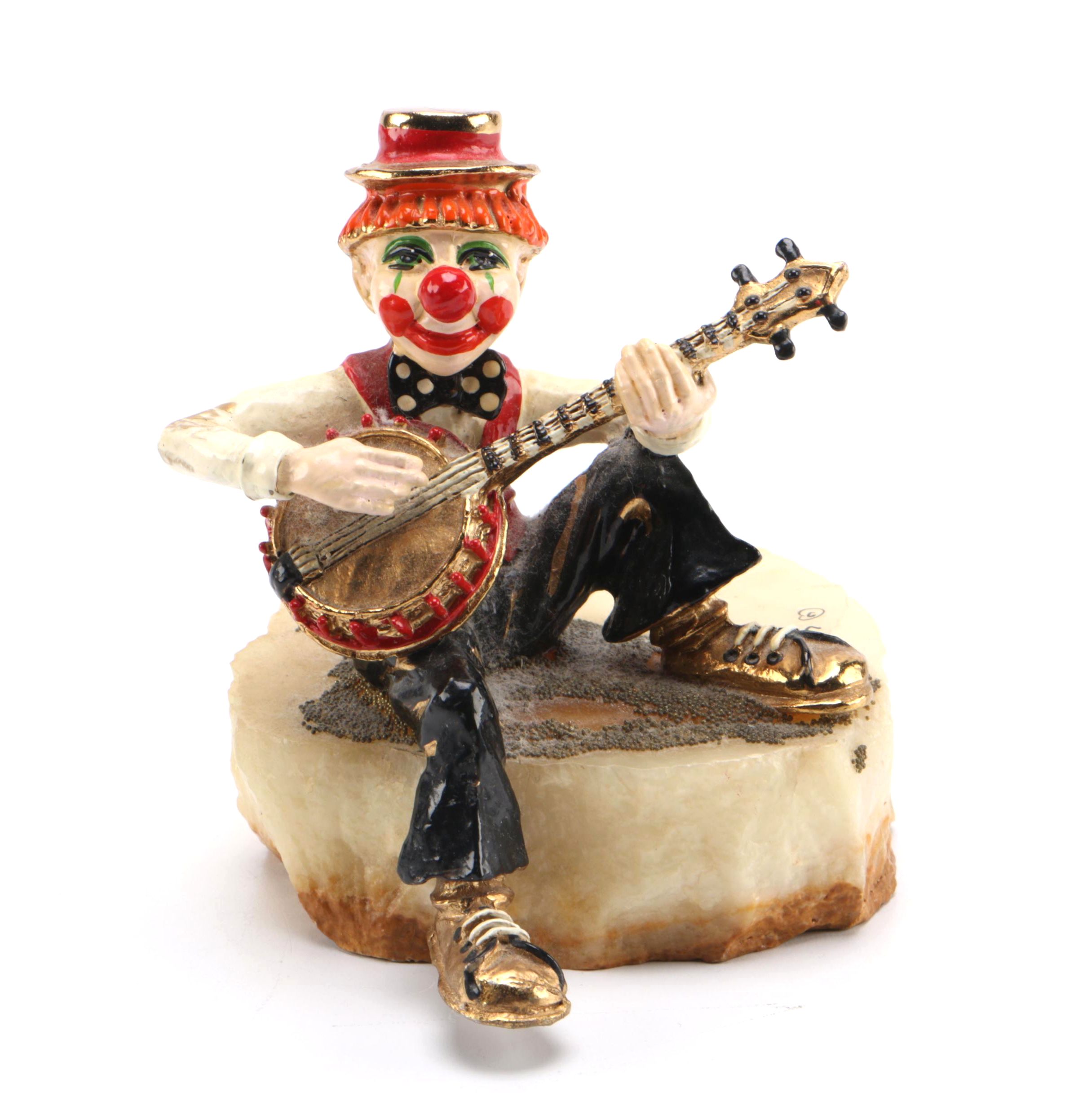 Ron Lee Clown Figurine on a Carved Onyx Base