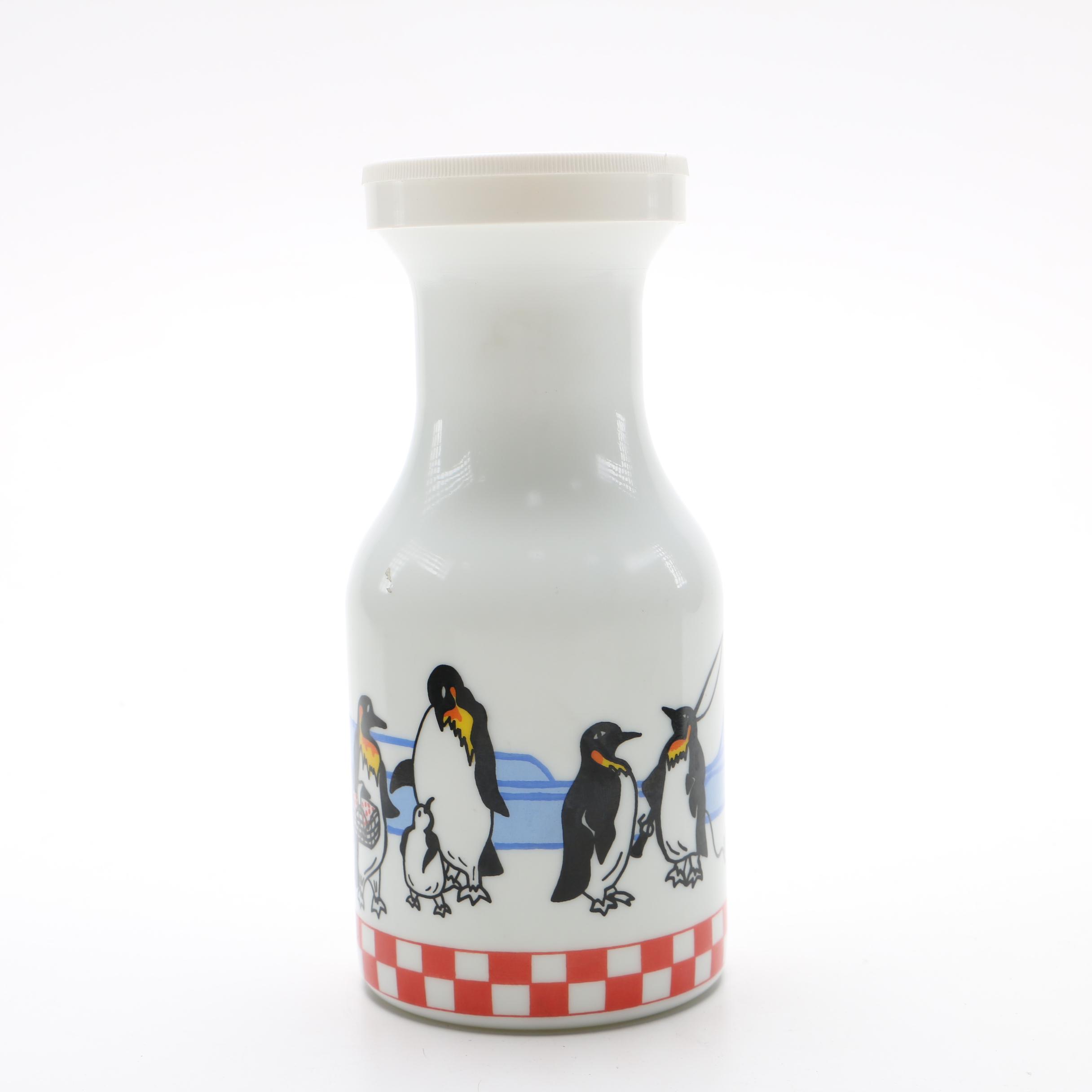 Milk Glass Bottle With Penguins