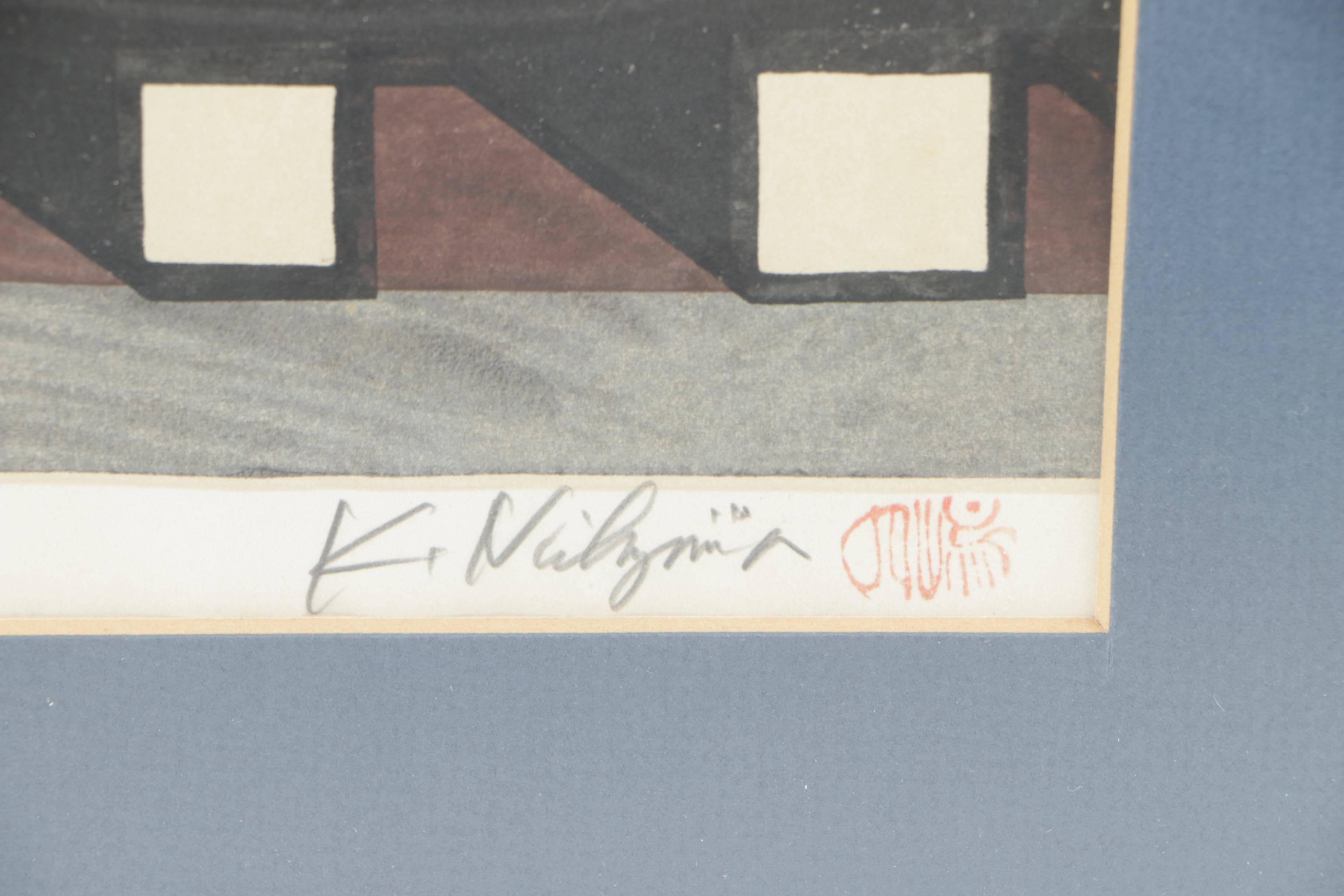 Katsuyuki Nishijima Limited Edition Woodblock on Paper of a Roof