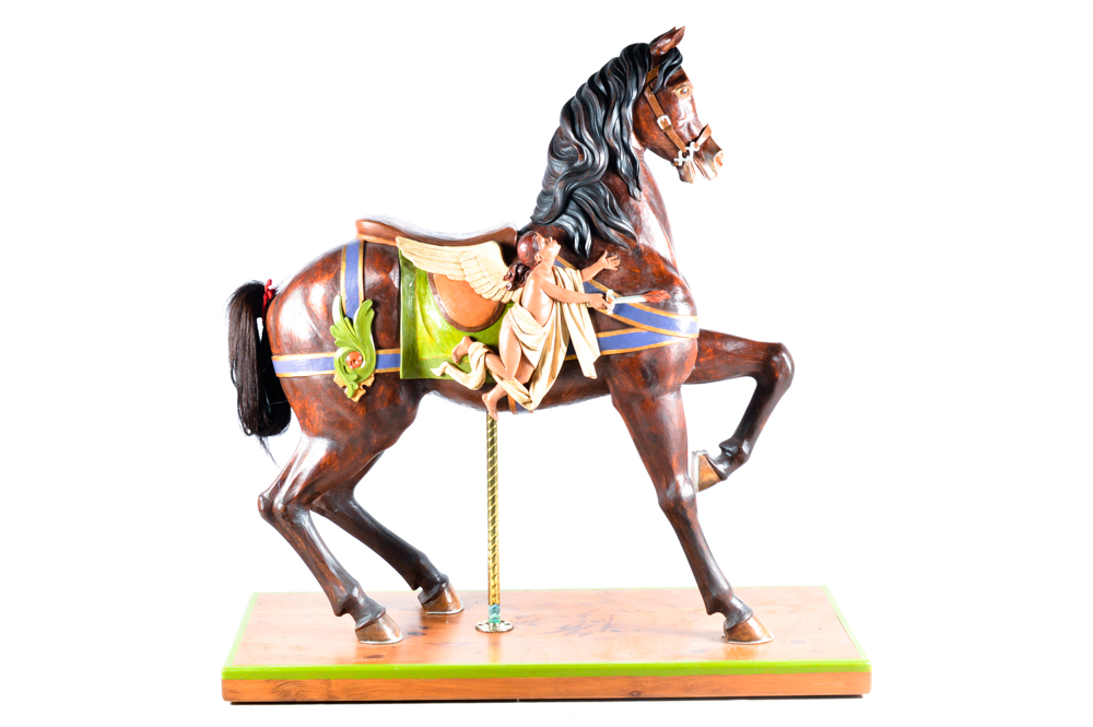 Life-Size Carved Wooden Carousel Horse by Louis Sarvary