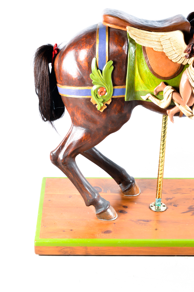 Life-Size Carved Wooden Carousel Horse by Louis Sarvary
