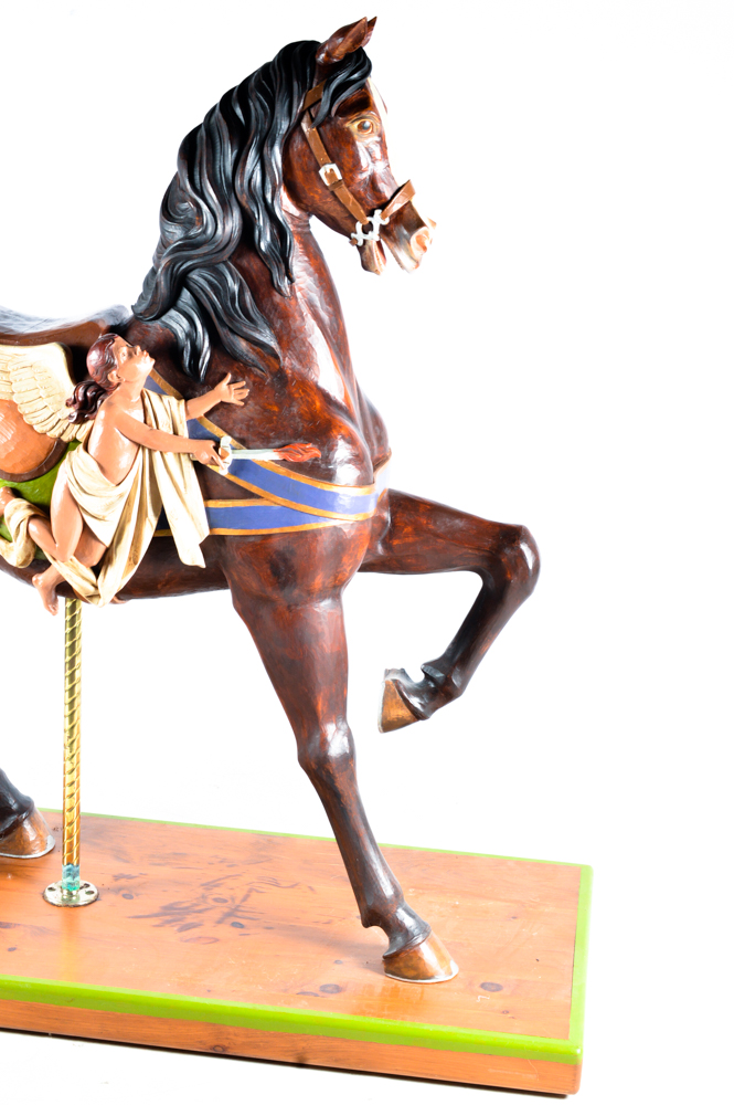 Life-Size Carved Wooden Carousel Horse by Louis Sarvary