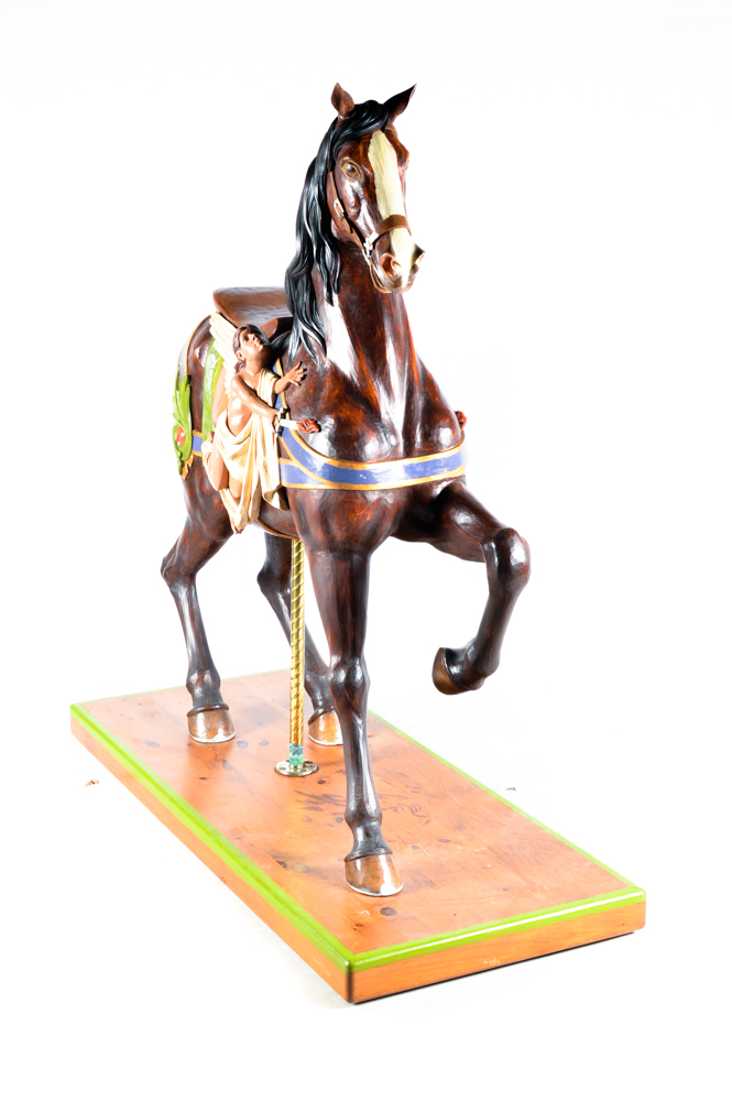 Life-Size Carved Wooden Carousel Horse by Louis Sarvary