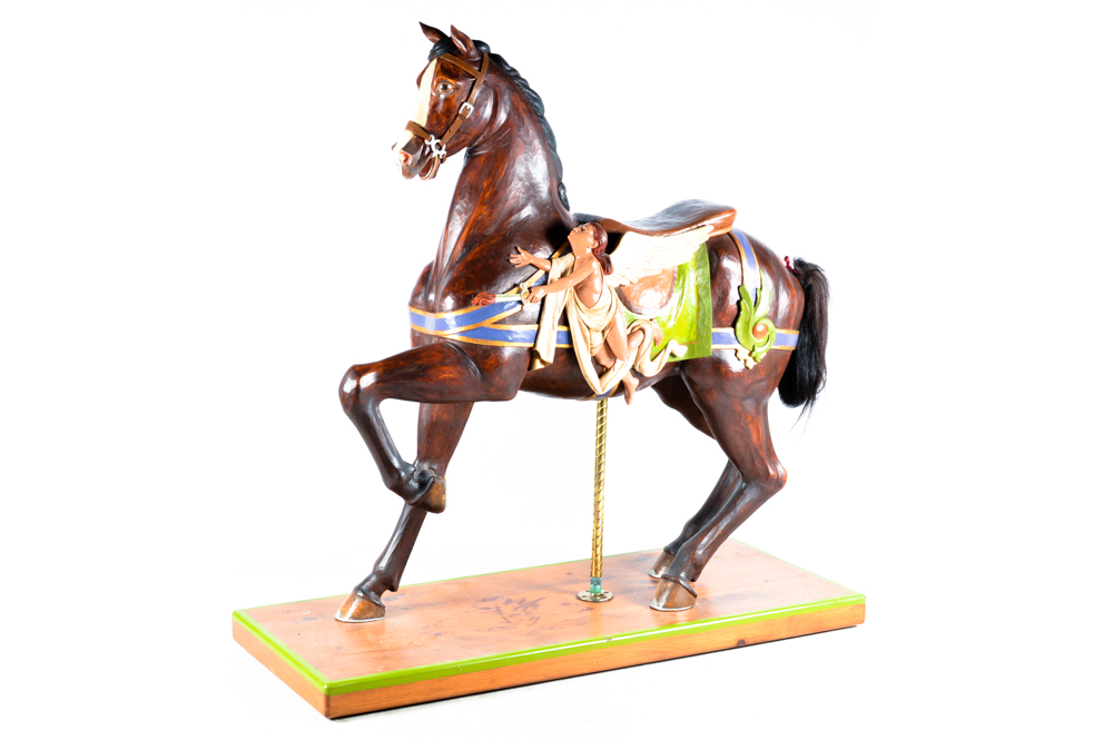 Life-Size Carved Wooden Carousel Horse by Louis Sarvary