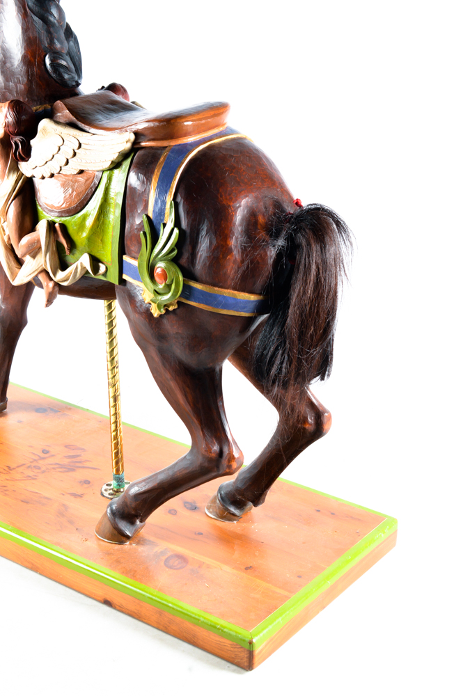 Life-Size Carved Wooden Carousel Horse by Louis Sarvary