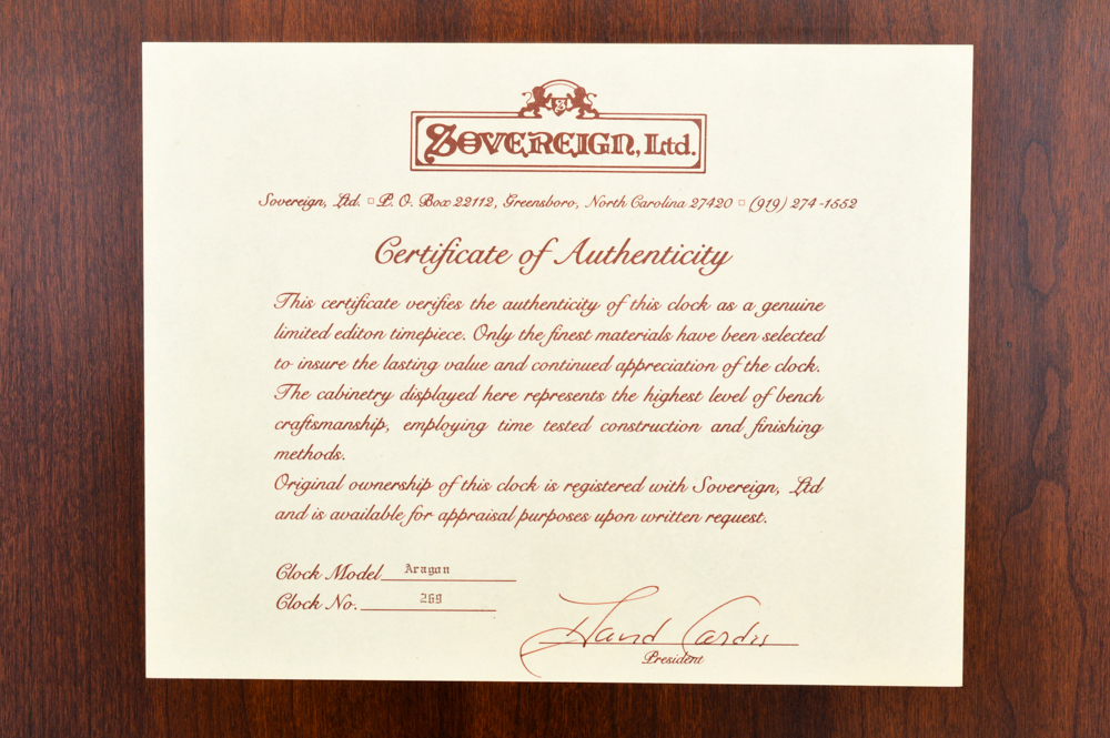 Limited Edition Sovereign Ltd. Grandfather Clock "The Aragon"